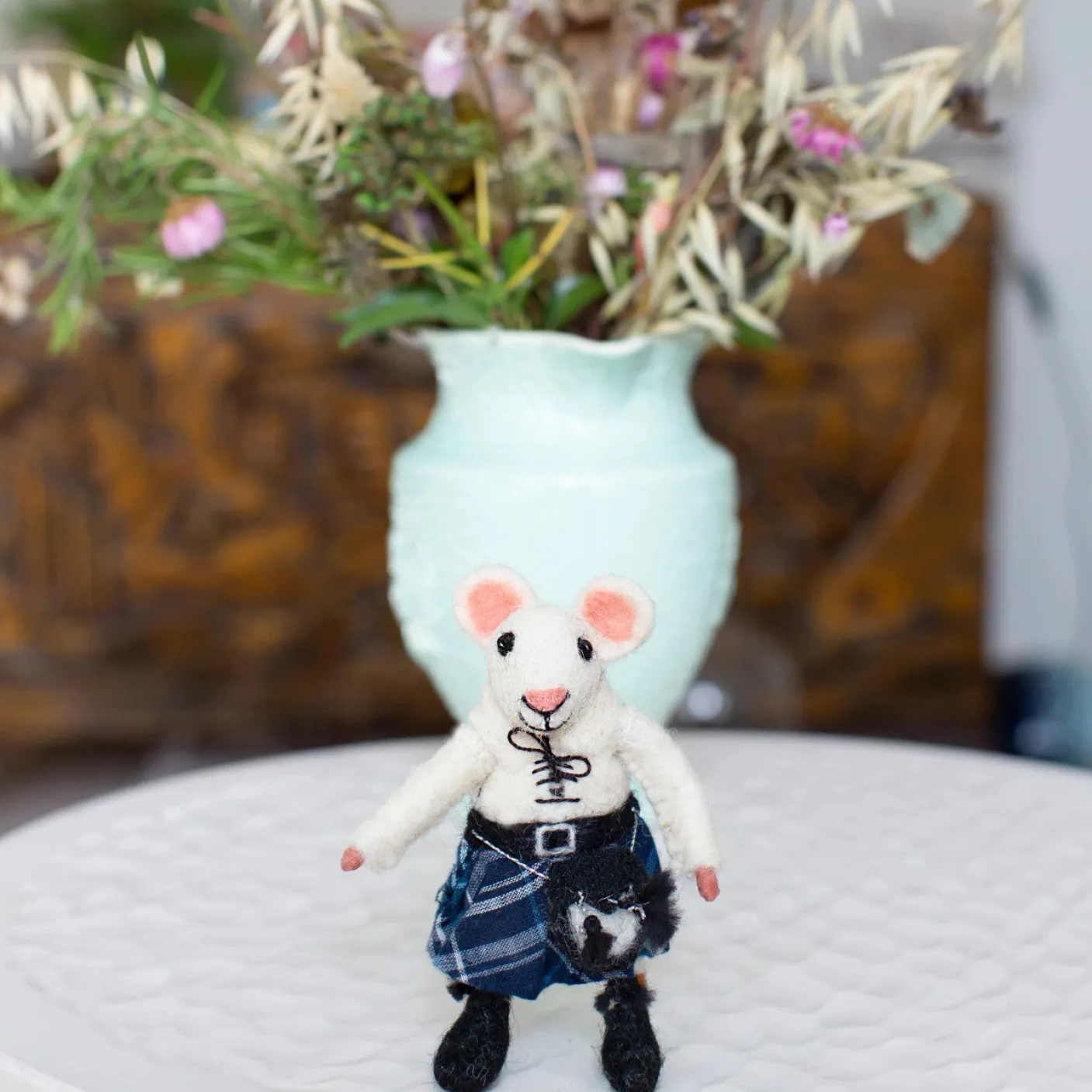 Scottish Felt Mouse in Blue Kilt