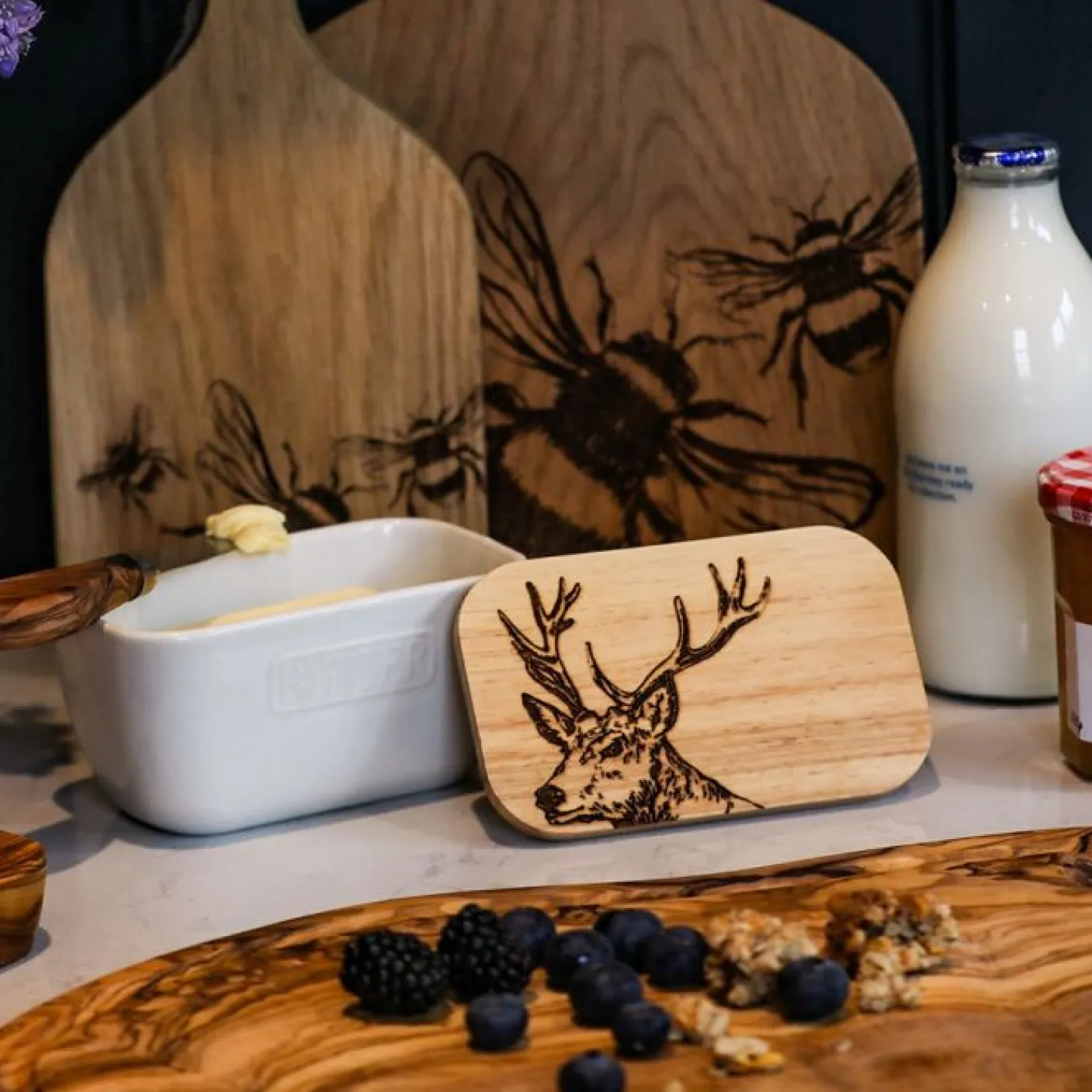 Stag Ceramic White Butter Dish