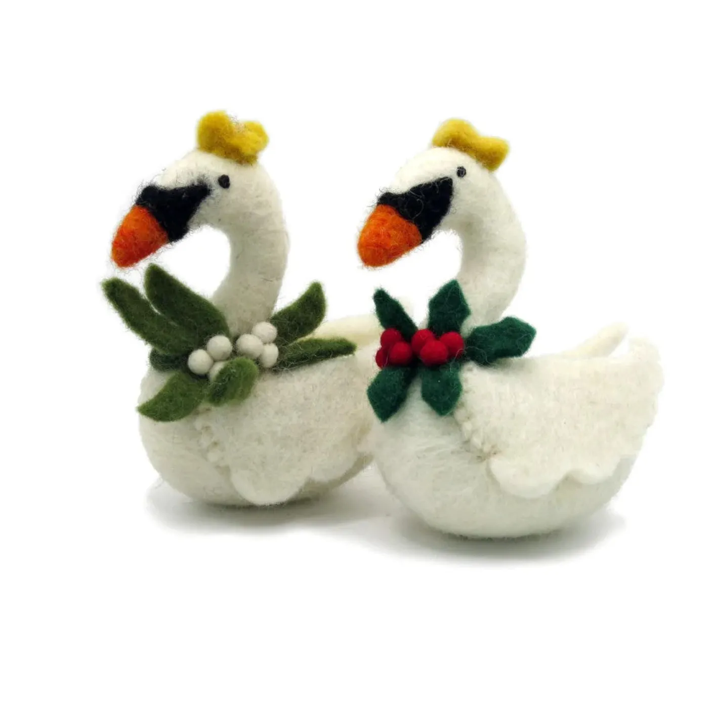 Swimming Swans with Mistletoe Wreath