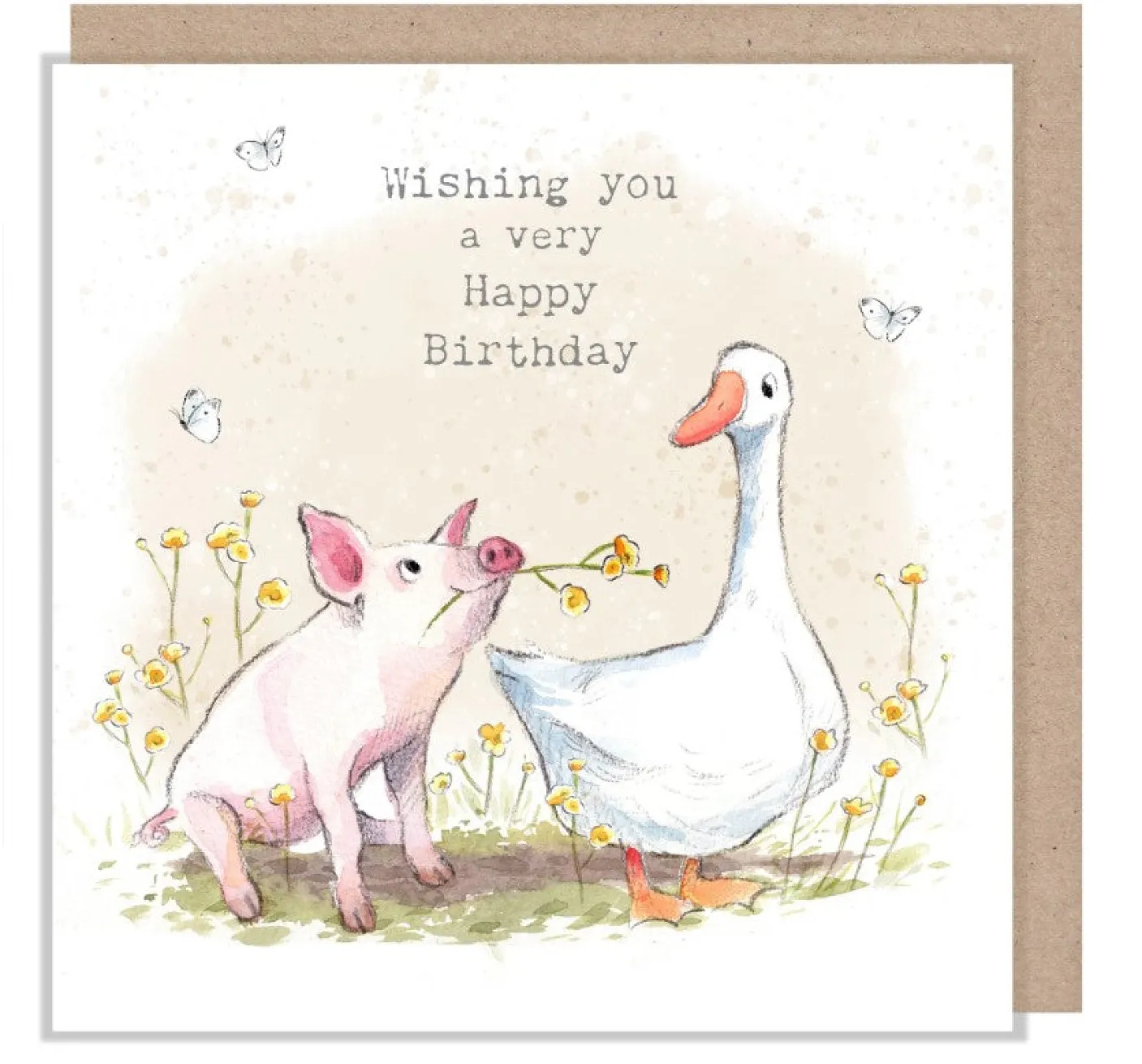 Pig and Goose "Wishing you a very Happy Birthday" Greetings Card