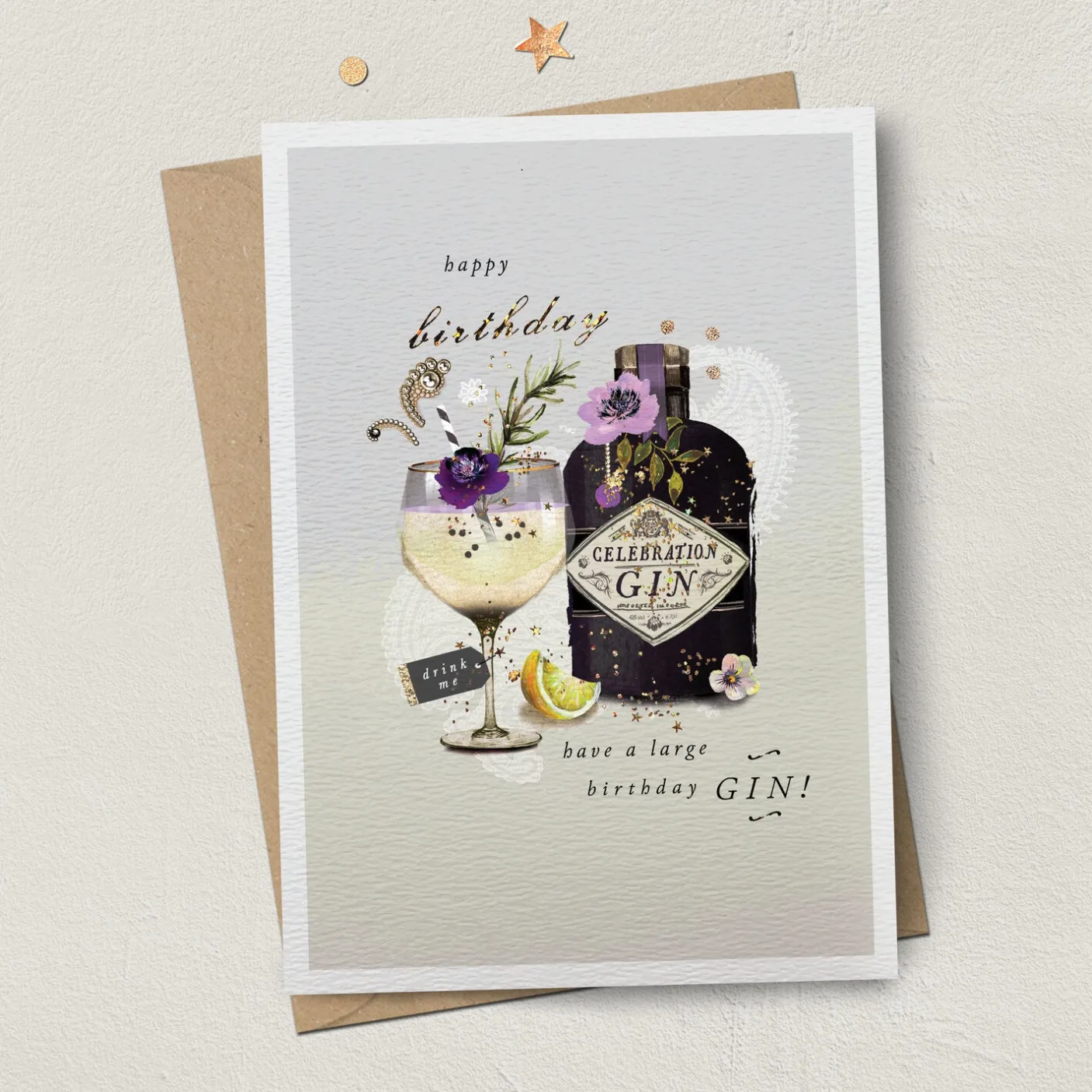 Large Birthday Gin Greeting Card