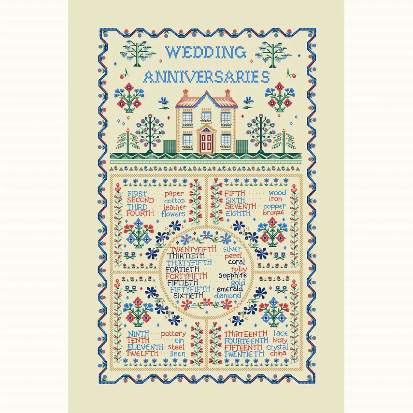 Wedding Sampler Cotton Tea Towel