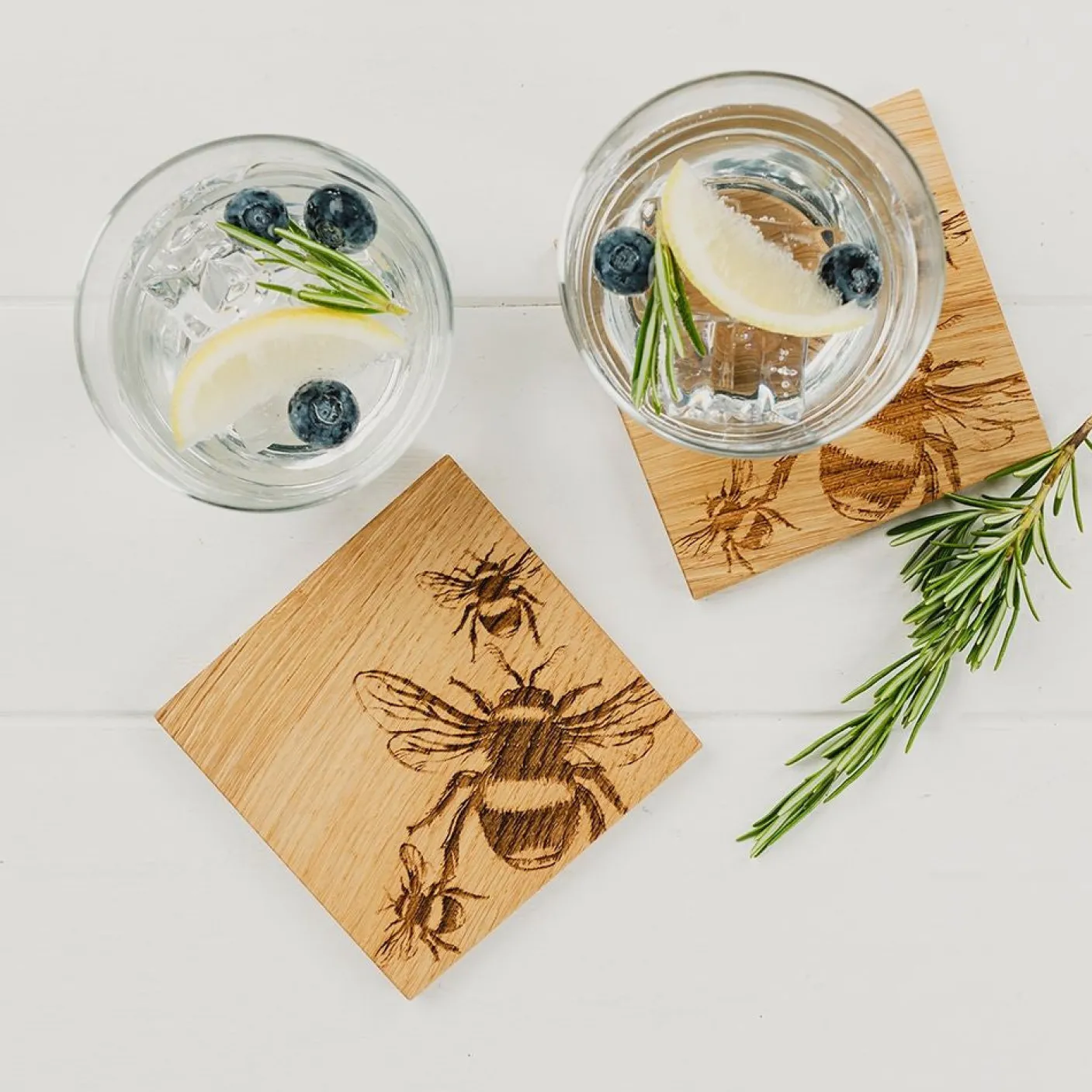 Bee Oak Coasters - Set of 2