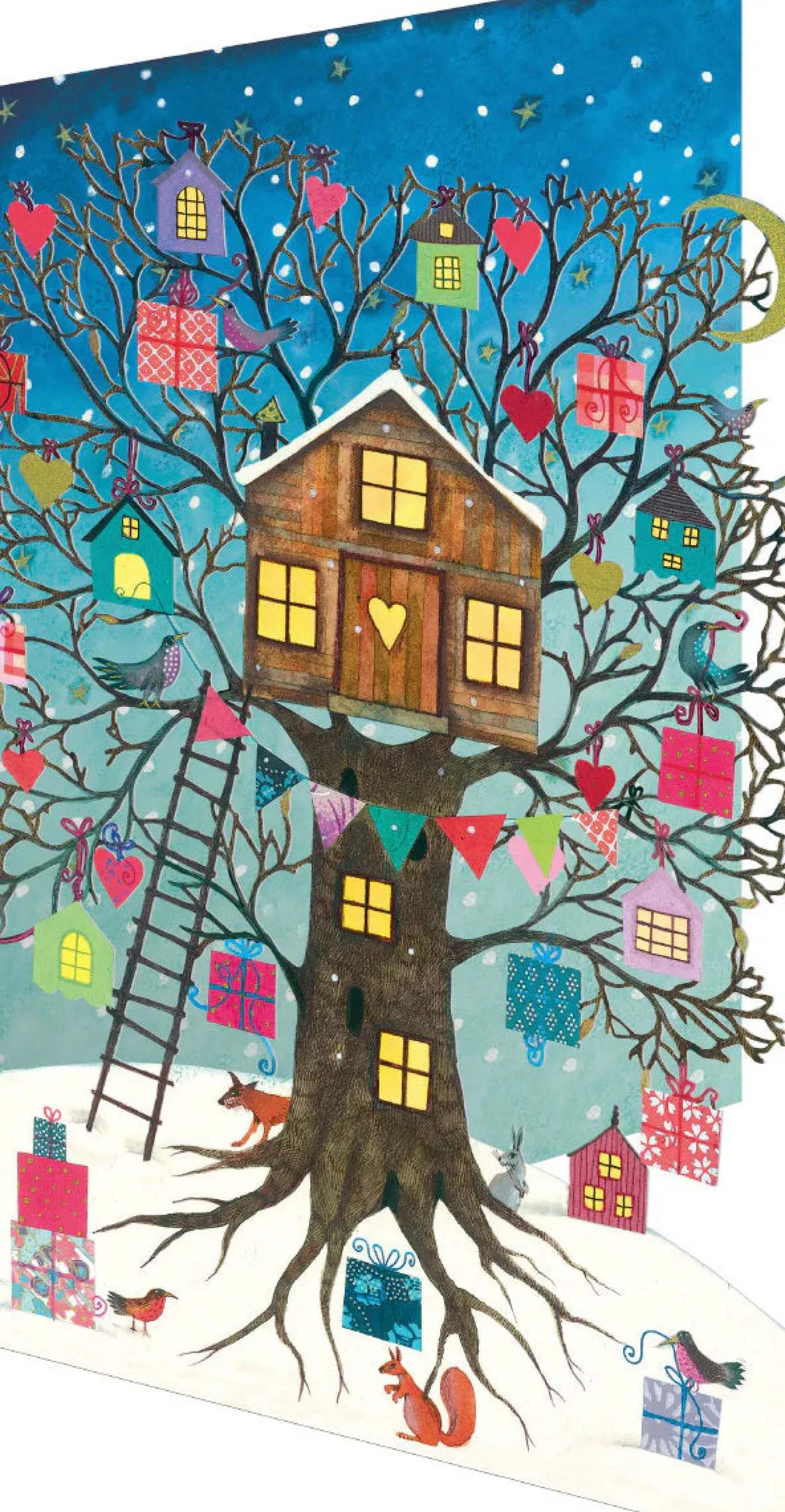 Treehouse Blue Lasercut Christmas Card Kraft Box