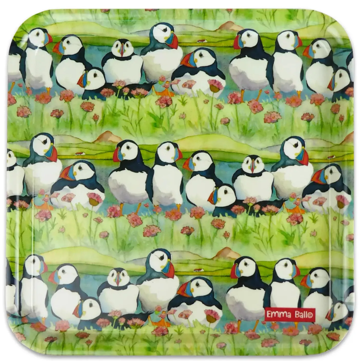 Sea Thrift Puffins Melamine Square Tray