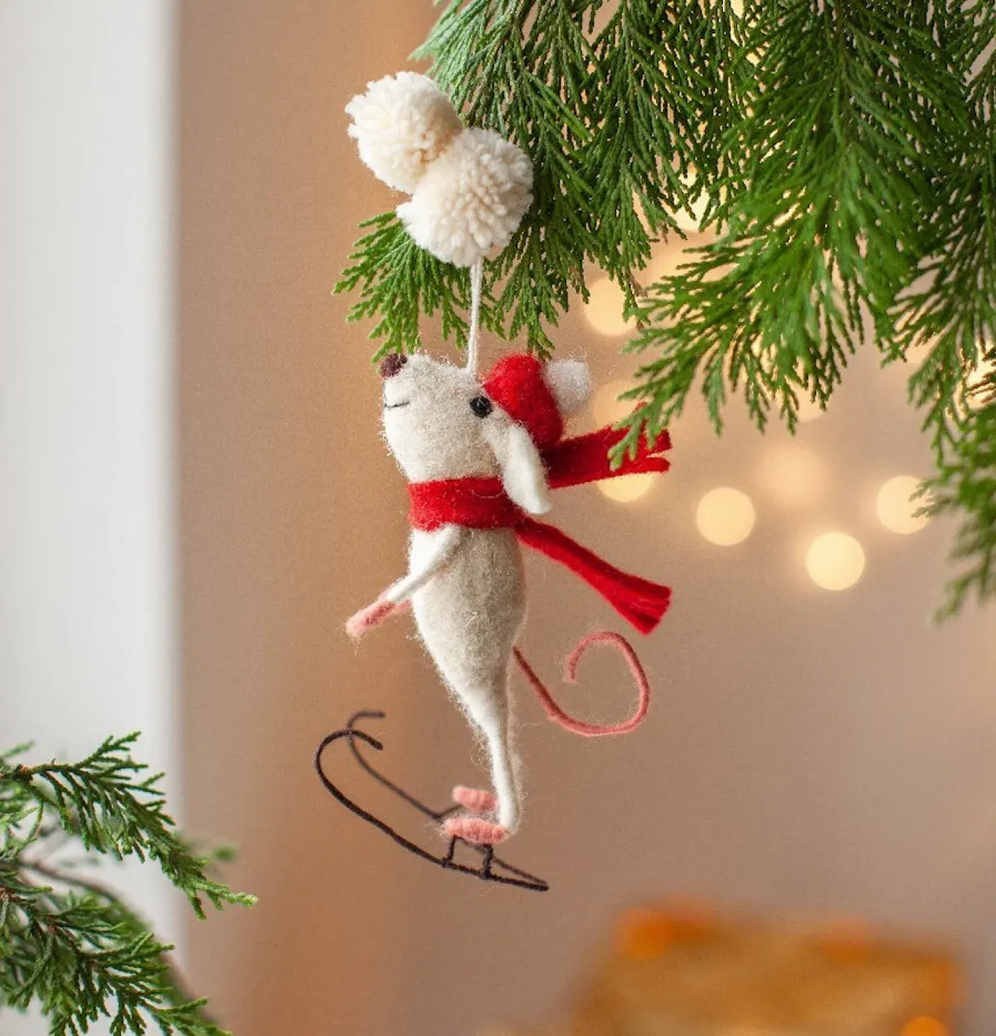 Skater Mouse Felt Christmas Decoration