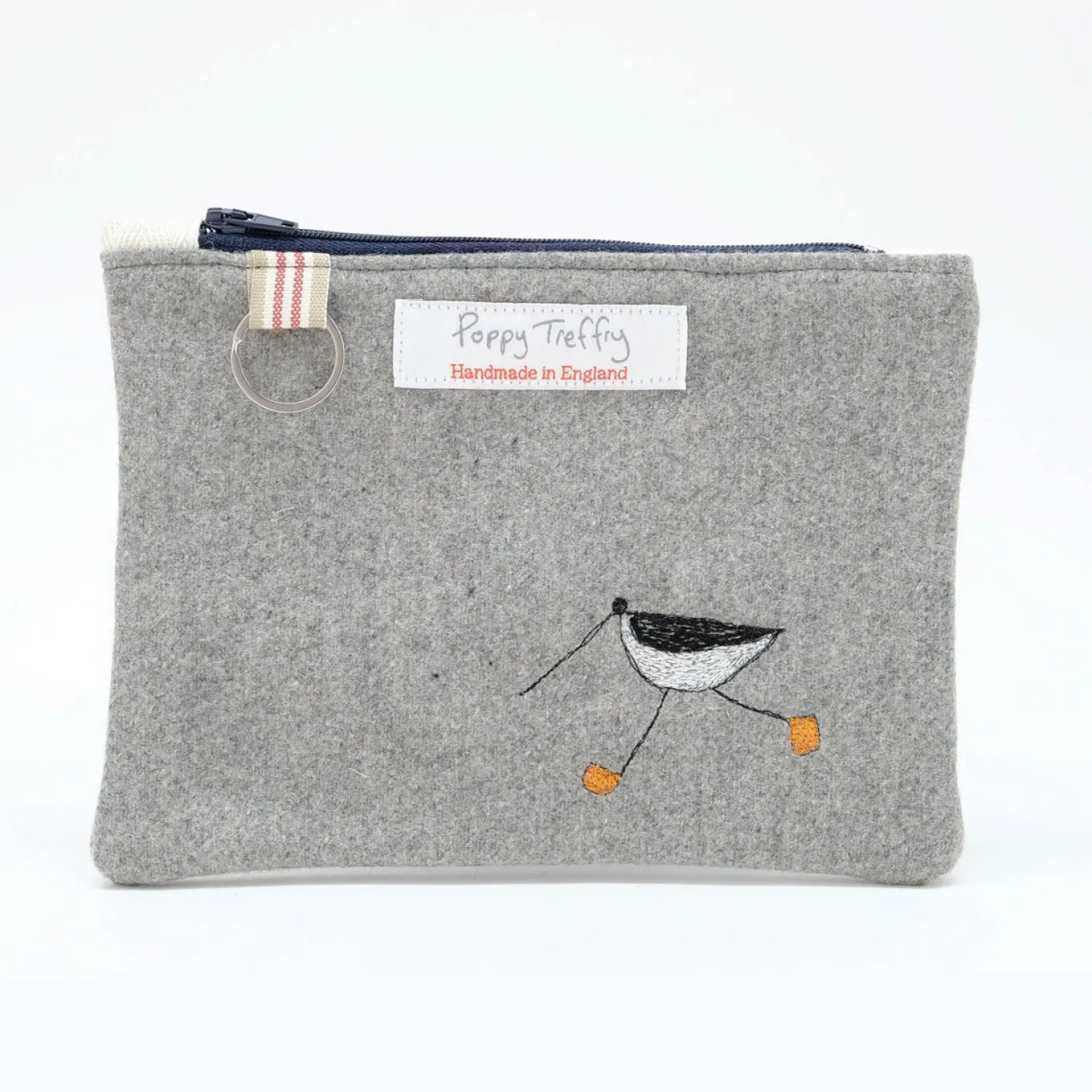 Oyster Catcher Flat Embroidered Zip Purse with Keyring