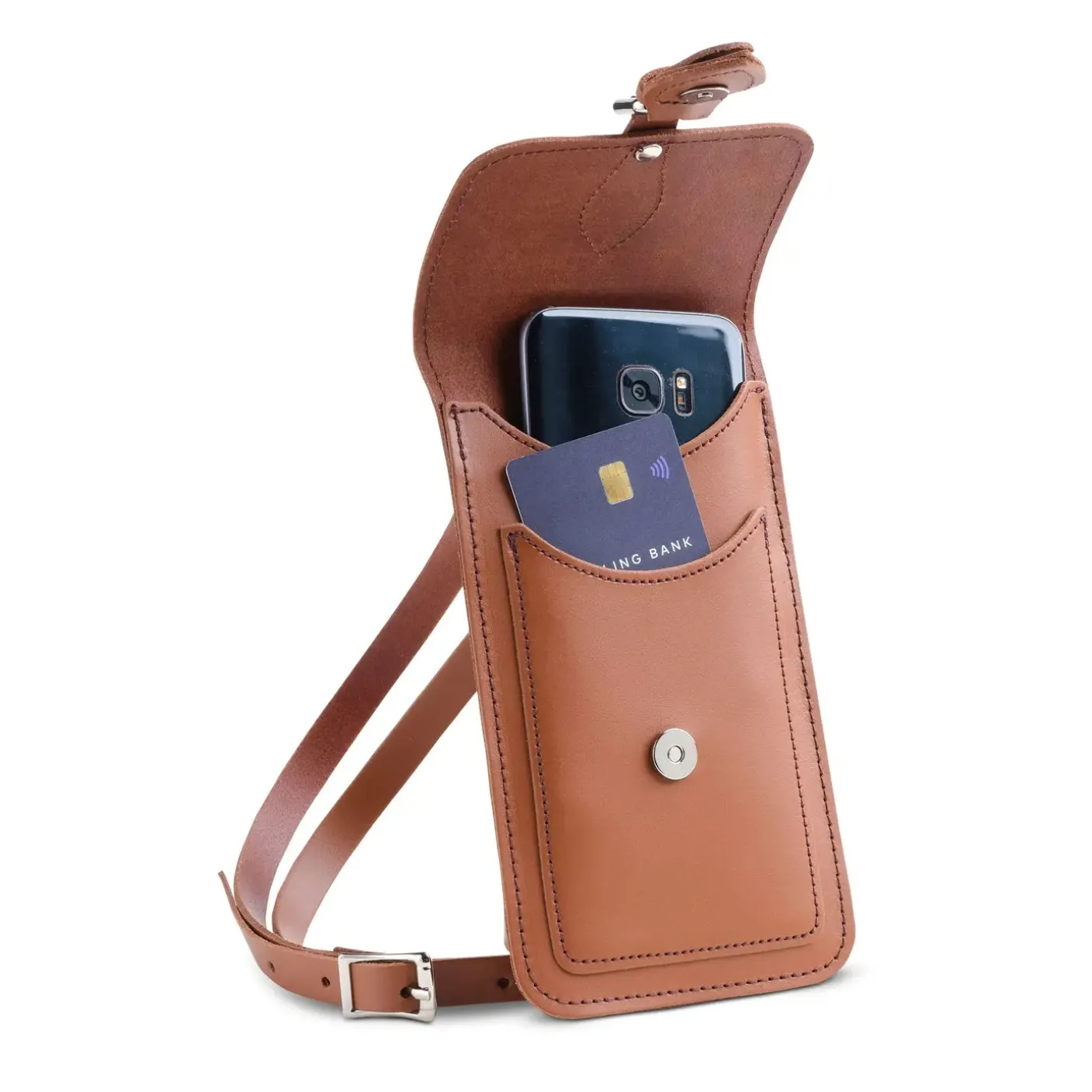 Zatchels Handmade Leather Phone Pouch - Chestnut Brown