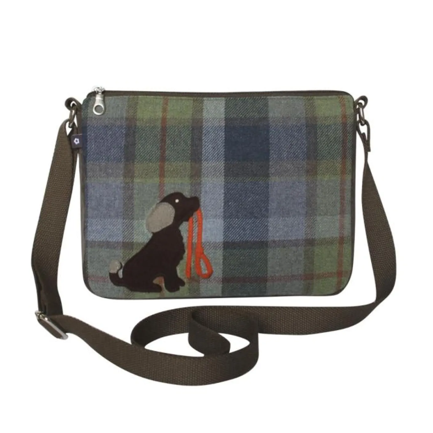 Tweed Applique Brown Dog Messenger Bag