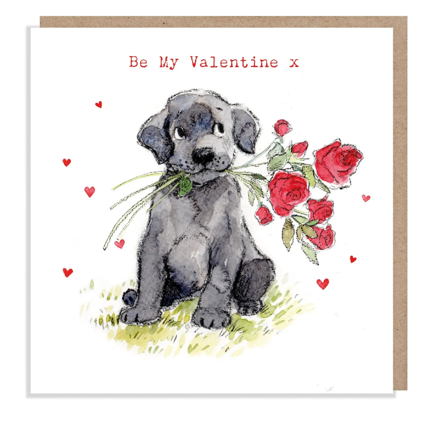 Black Labrador with Flowers "Be My Valentine" Greetings Card