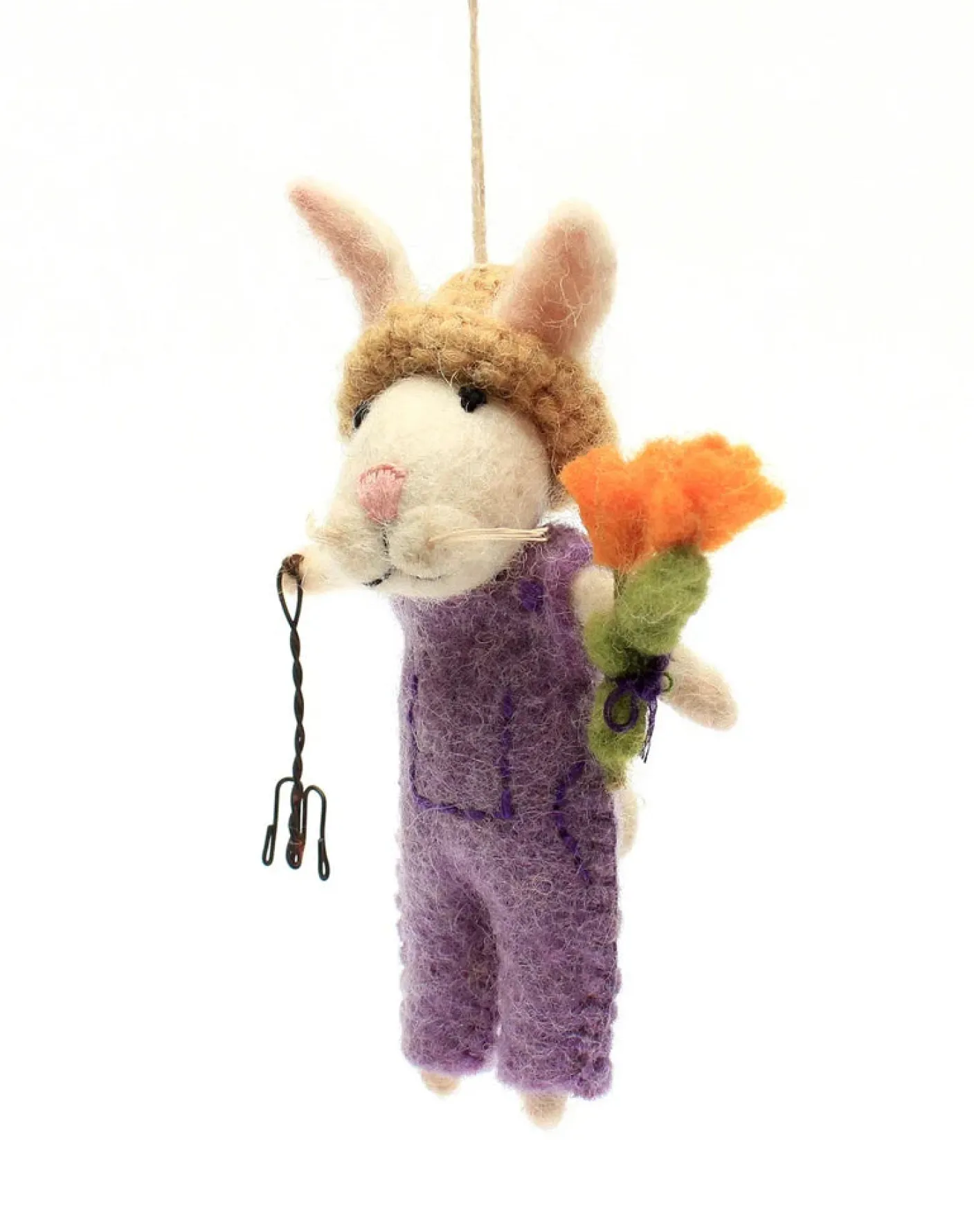 Bunny with Fork & Flowers Felt Decoration