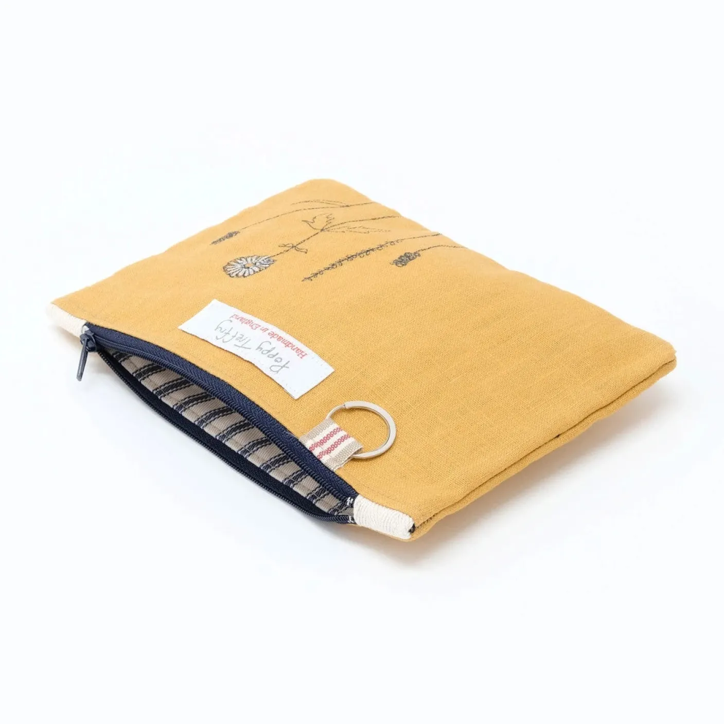 Wild Grasses Flat Embroidered Zip Purse with Keyring