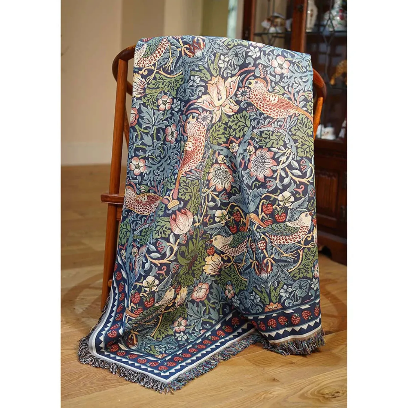 William Morris Strawberry Thief Blue Tapestry Throw