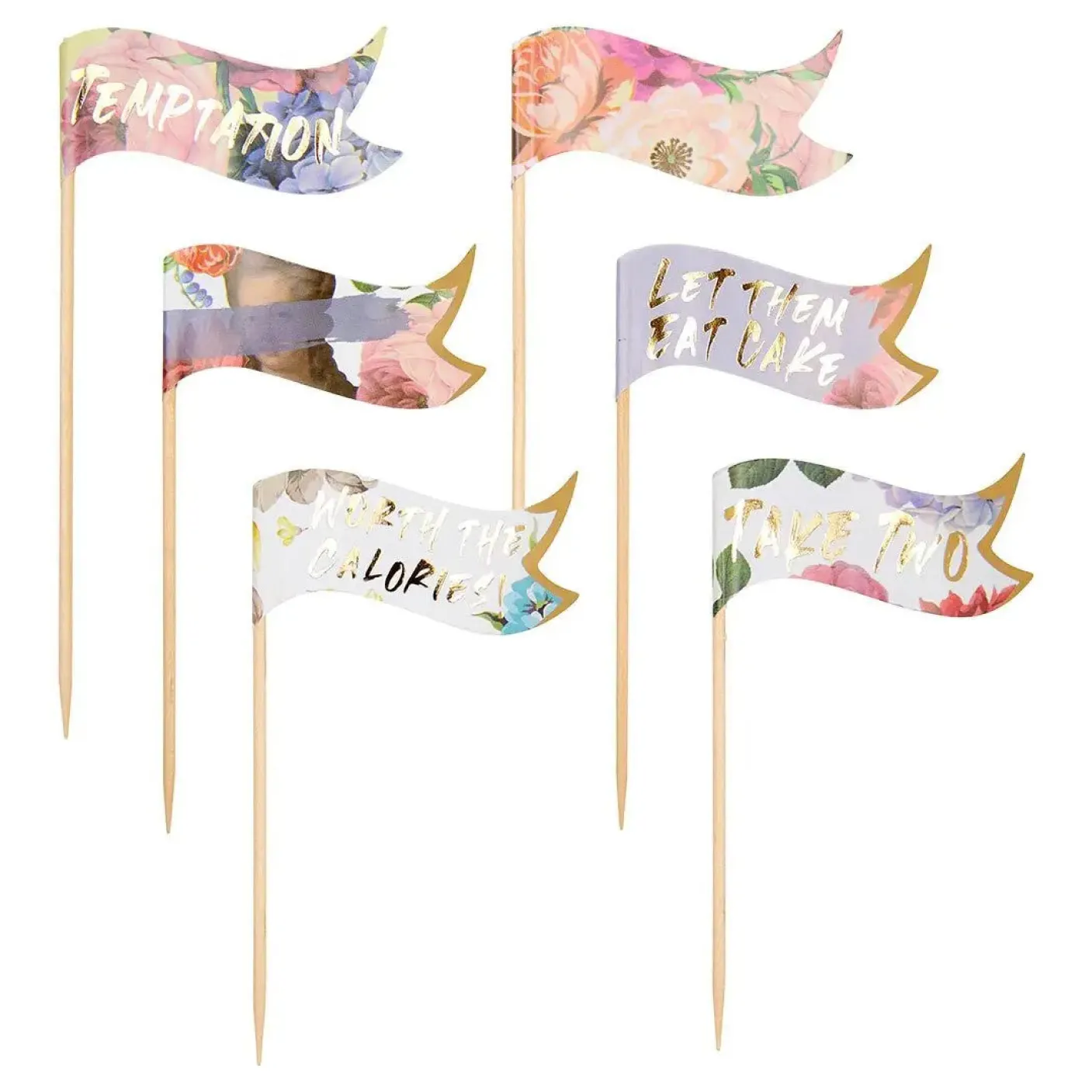 Floral Cocktail Stick Food Flags - 24 pack