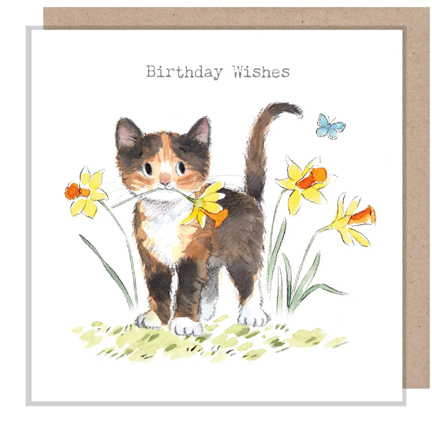 Cat with Daffodils "Birthday Wishes" Greetings Card