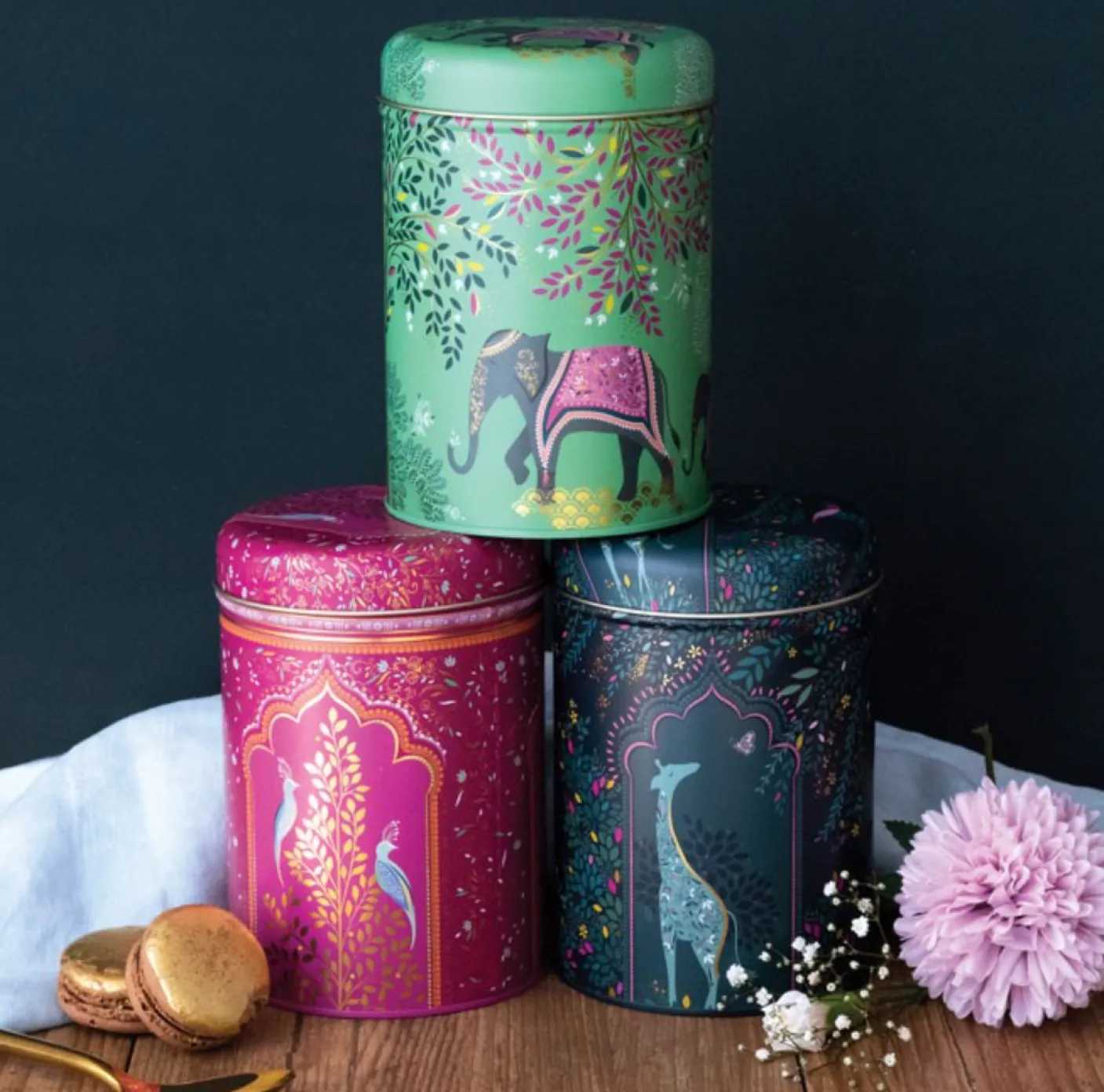 Sara Miller Elephant Oasis Set of 3 Round Caddies