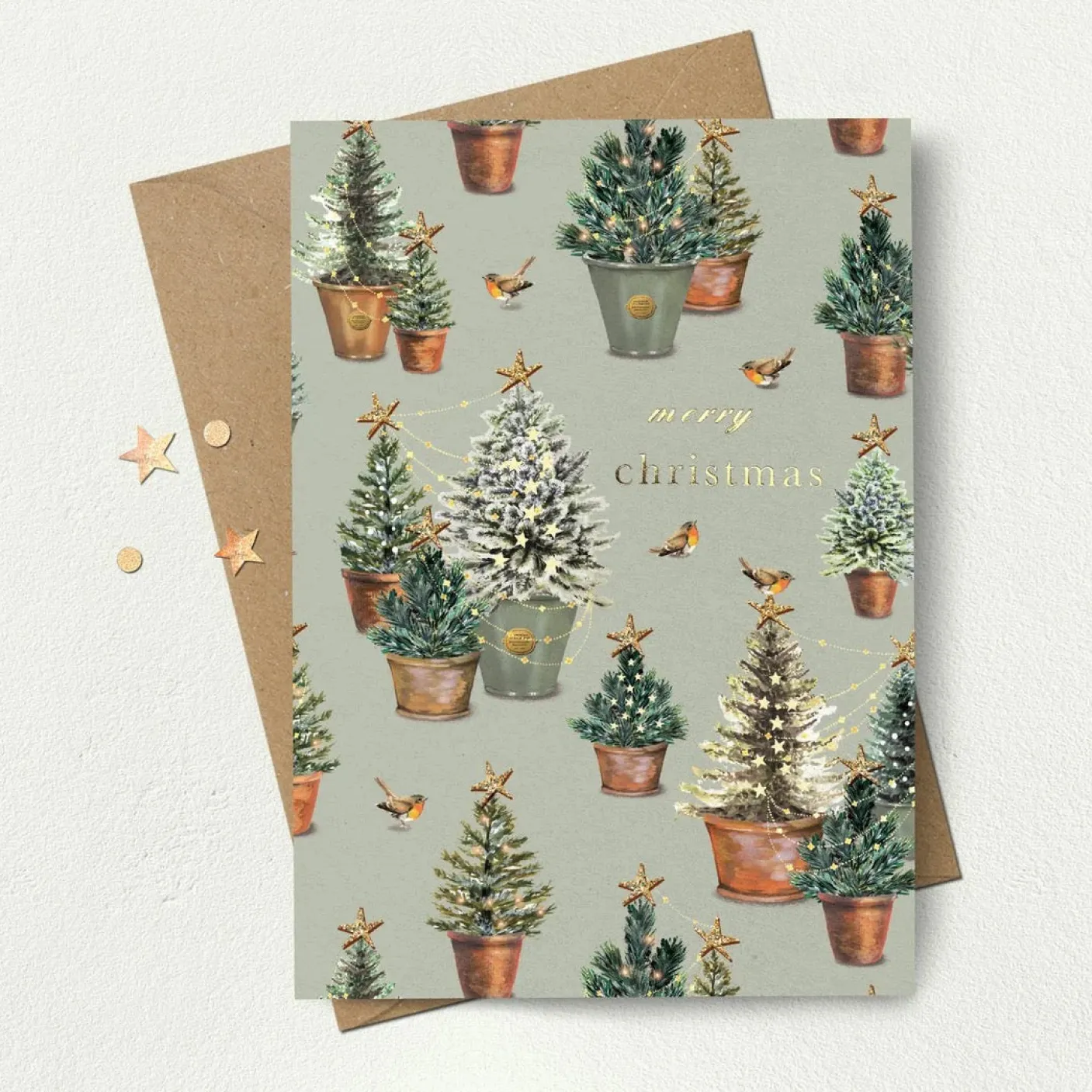 Christmas Tree Pots Greeting Card
