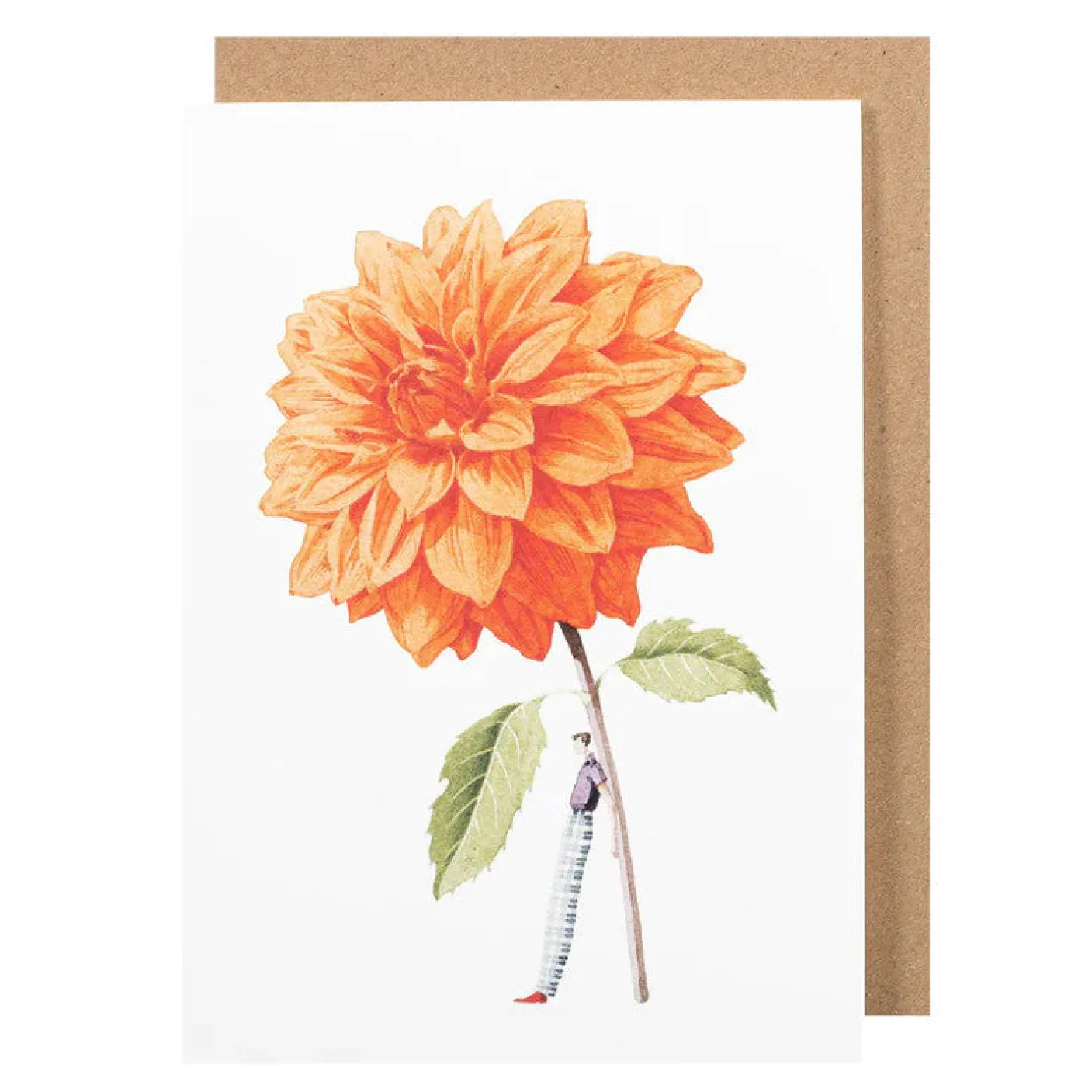 Orange Dahlia Blank Greetings Card