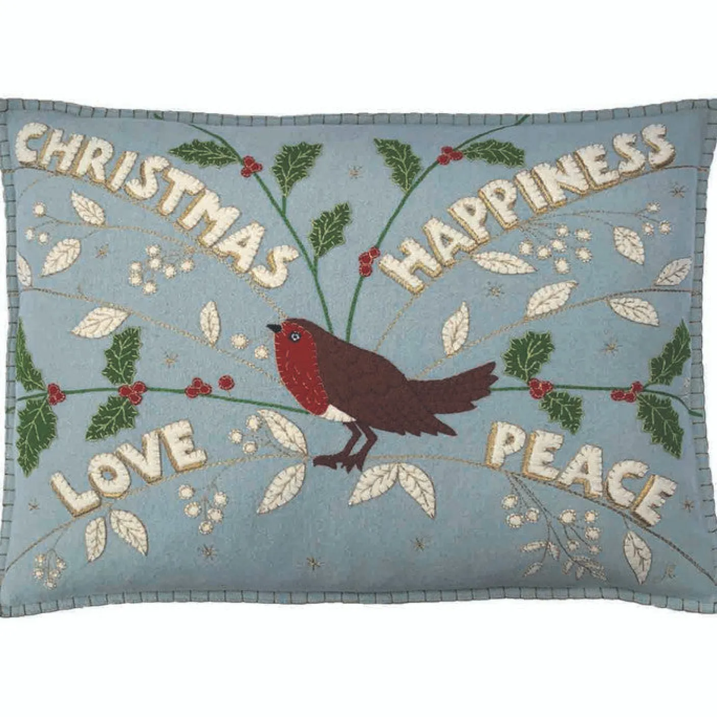 Christmas Robin Pillow - Duck Egg Blue