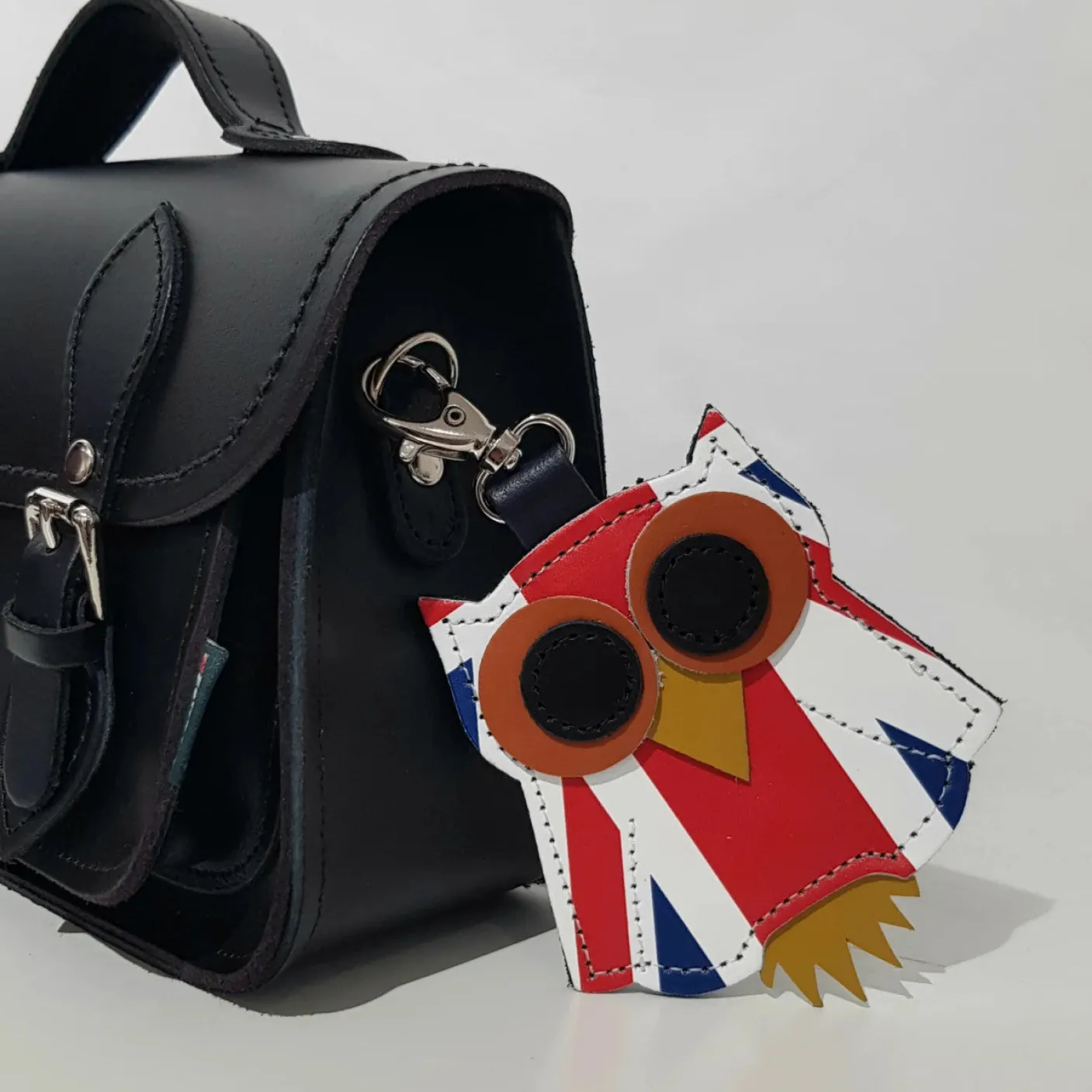 Zatchels Union Jack Owl Leather Bag Charm