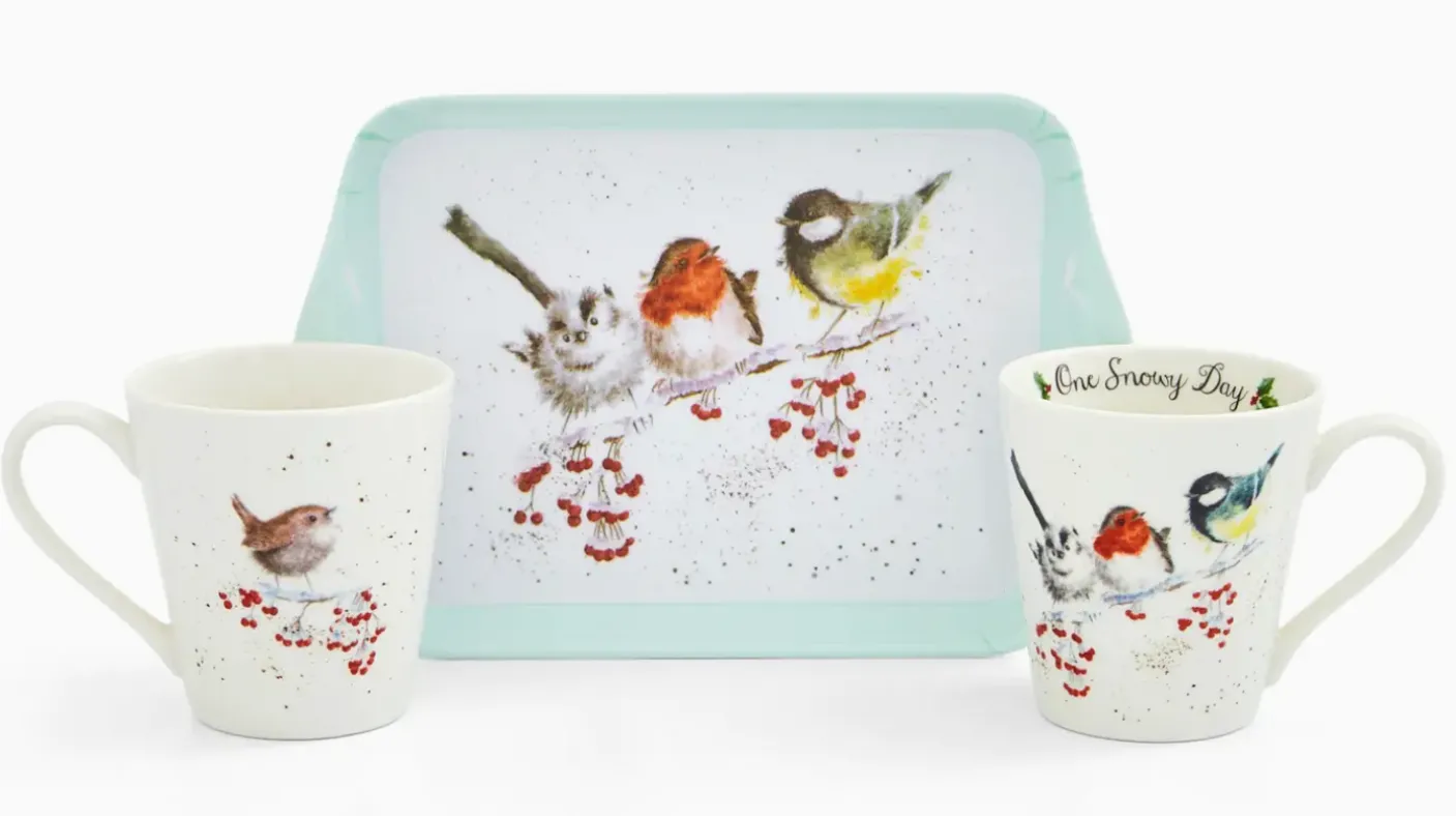 'One Snowy Day' Christmas Birds Mug & Tray Set