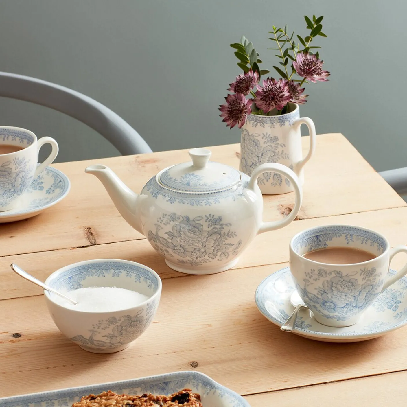 Blue Asiatic Pheasant Teacup and Saucer