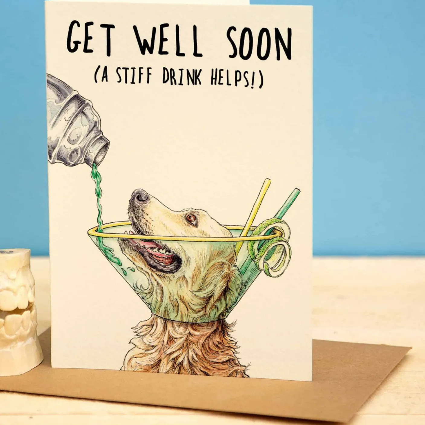 Get Well Soon - A Stiff Drink Helps Greetings Card
