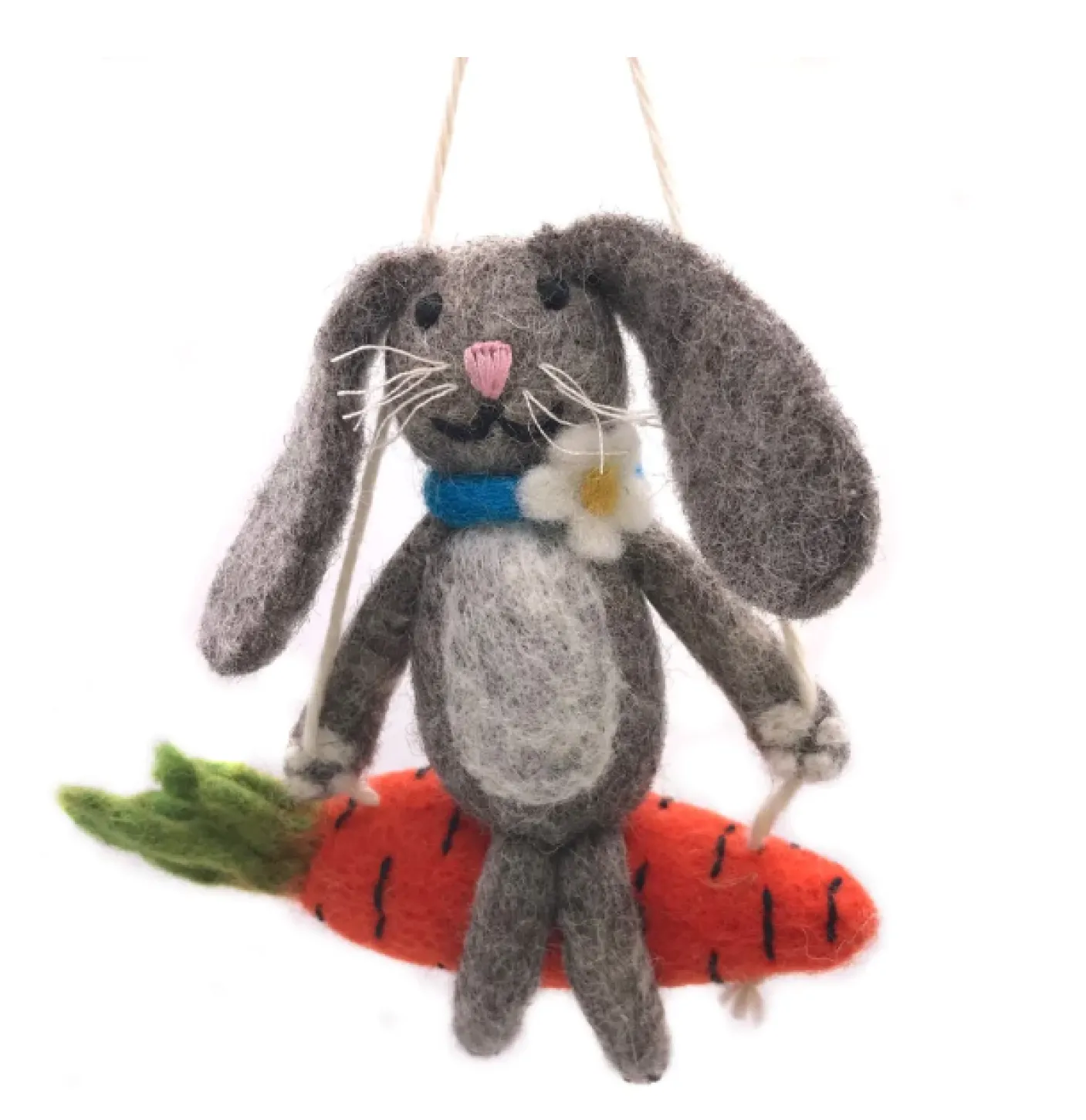 Bunny on a Carrot Swing  Felt Decoration