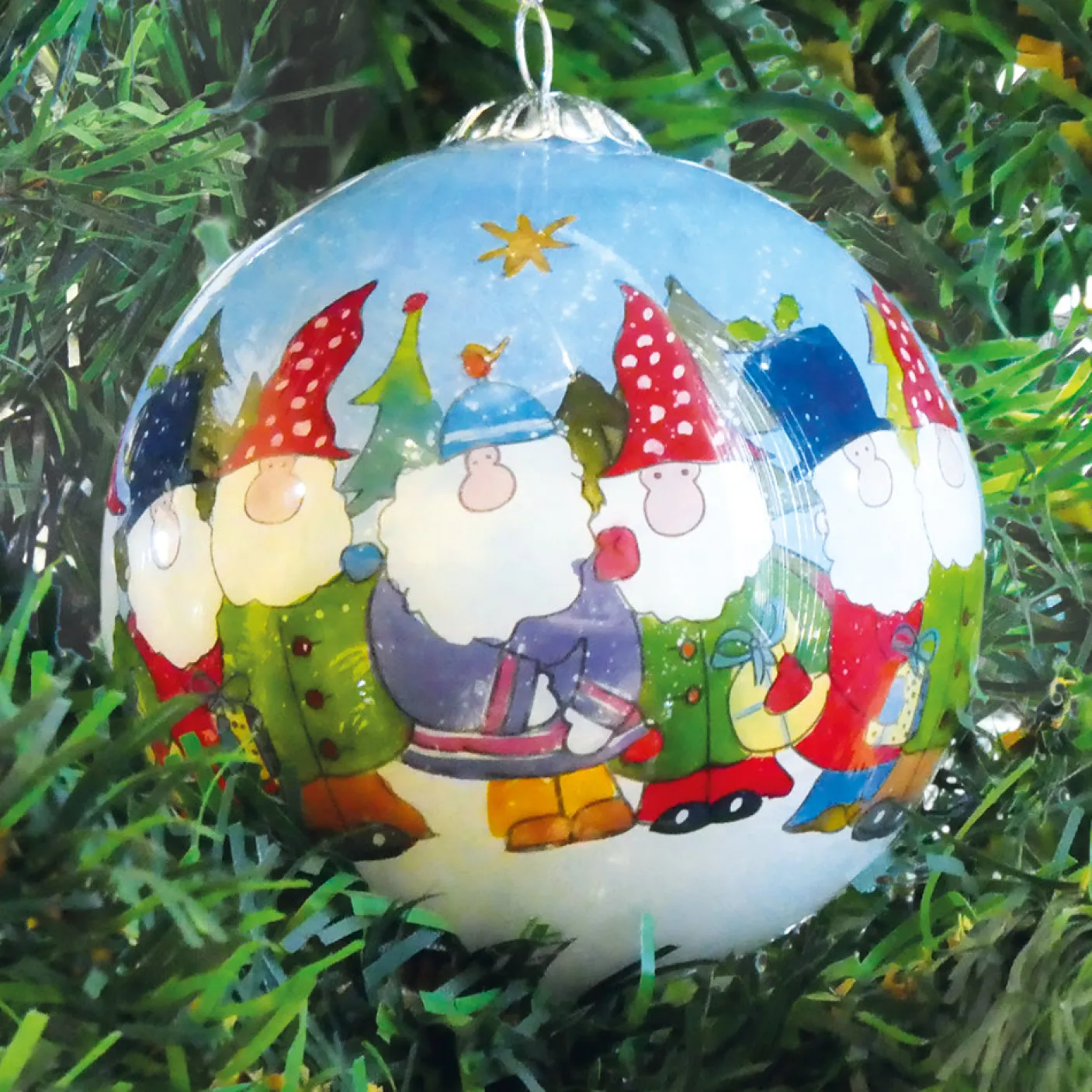 Gnomes Hand-painted Glass Bauble