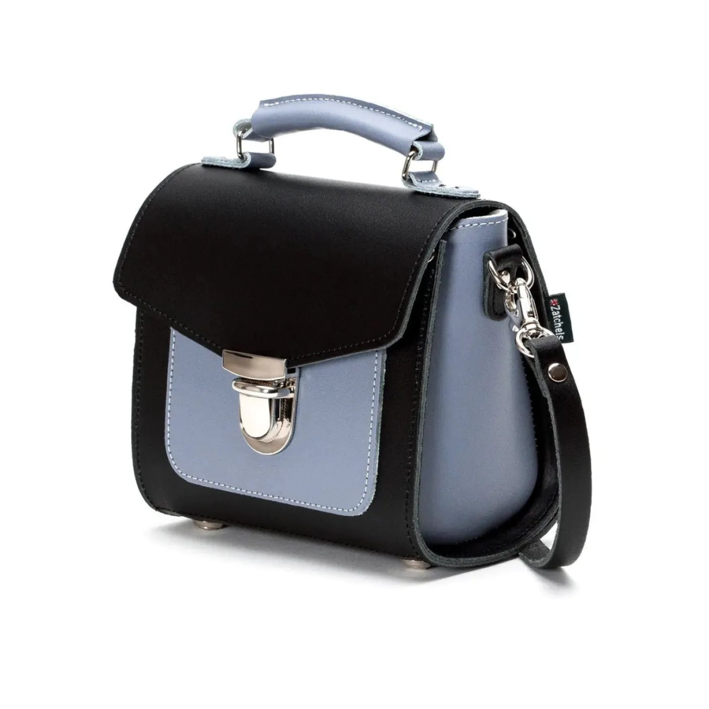 Zatchels Handmade Leather Sugarcube Blue Noir Small Handbag