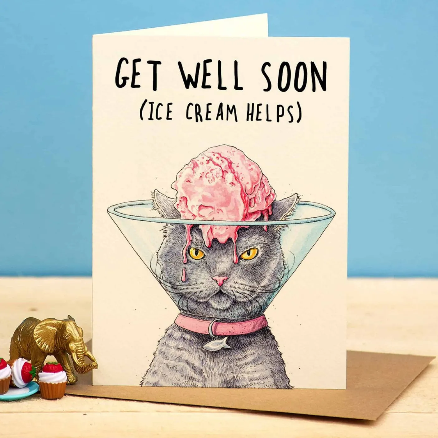 Get Well Soon - Ice Cream Helps Greetings Card
