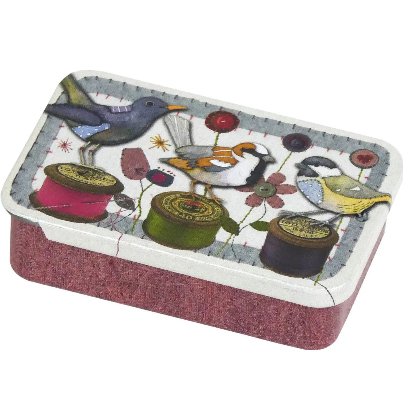Stitched Bobbin Birdie Mini Slider Tin