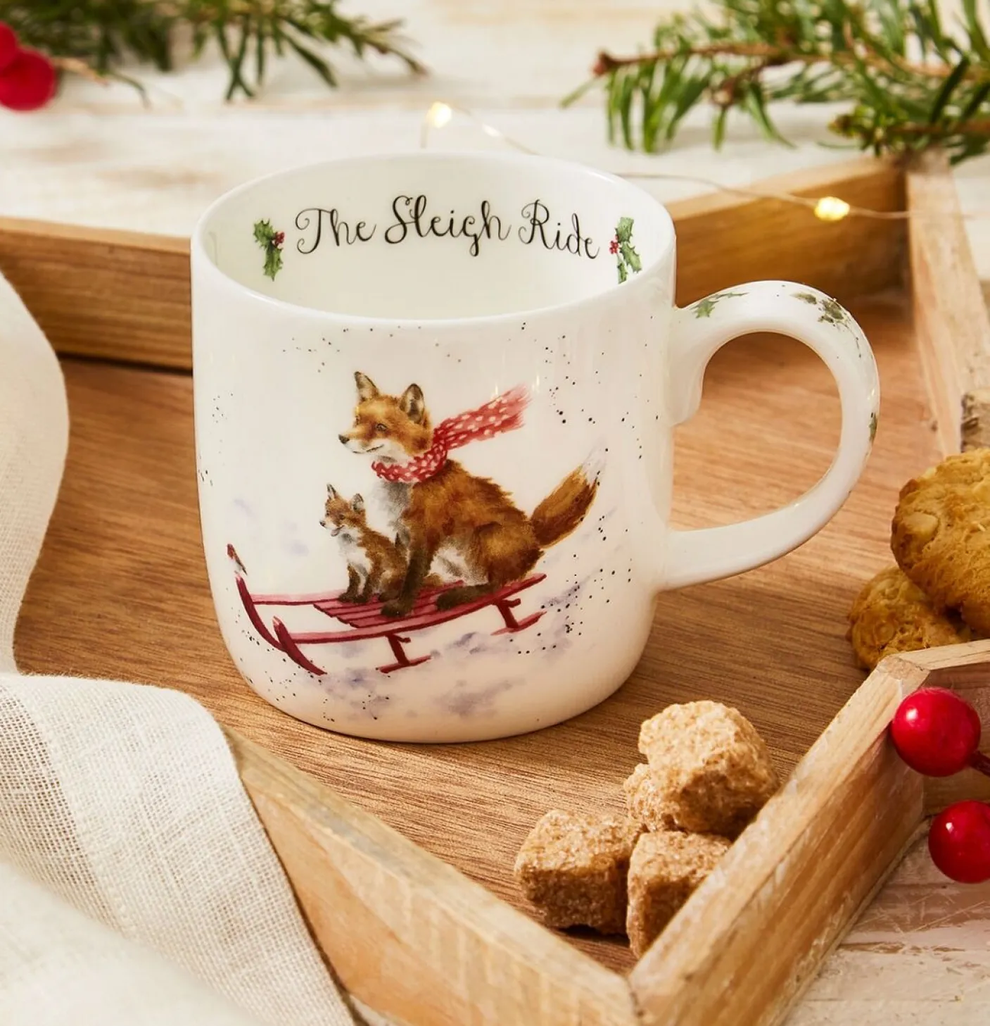 'Sleigh Ride' Foxes Small Bone China Mug (11oz)