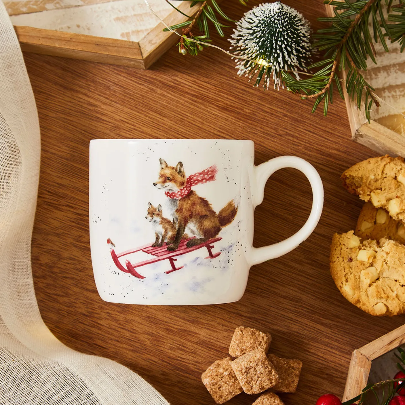 'Sleigh Ride' Foxes Small Bone China Mug (11oz)