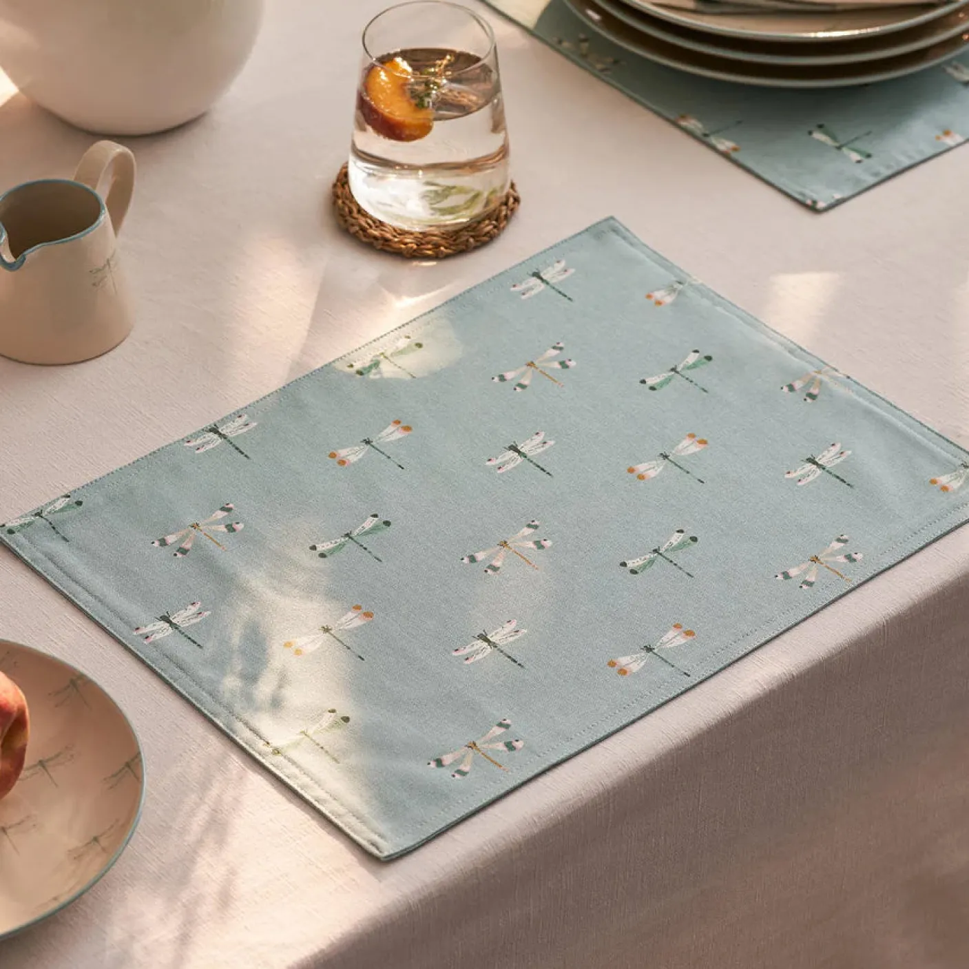 Watercolor Dragonfly Fabric Placemat - Set of 2