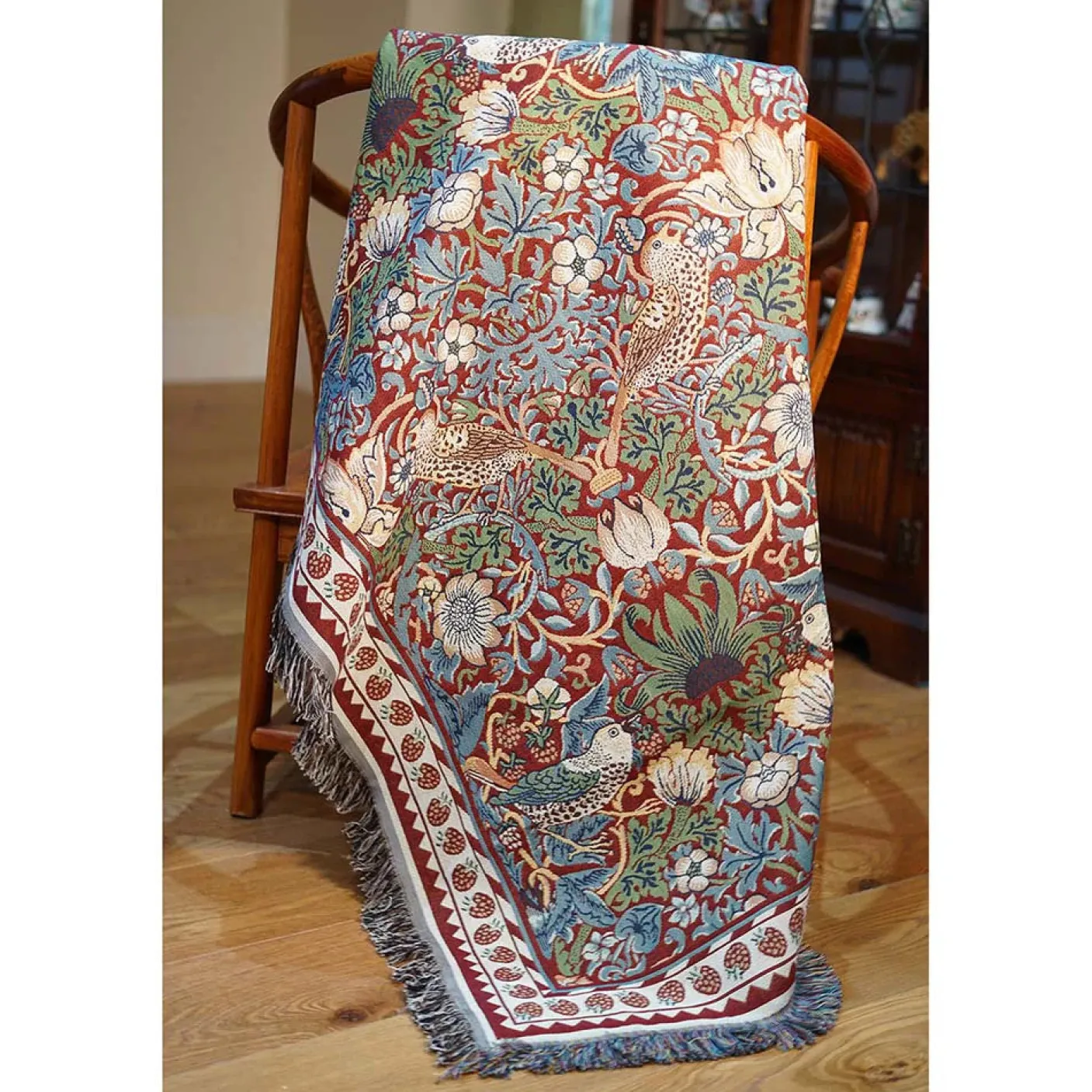 William Morris Strawberry Thief Red Tapestry Throw