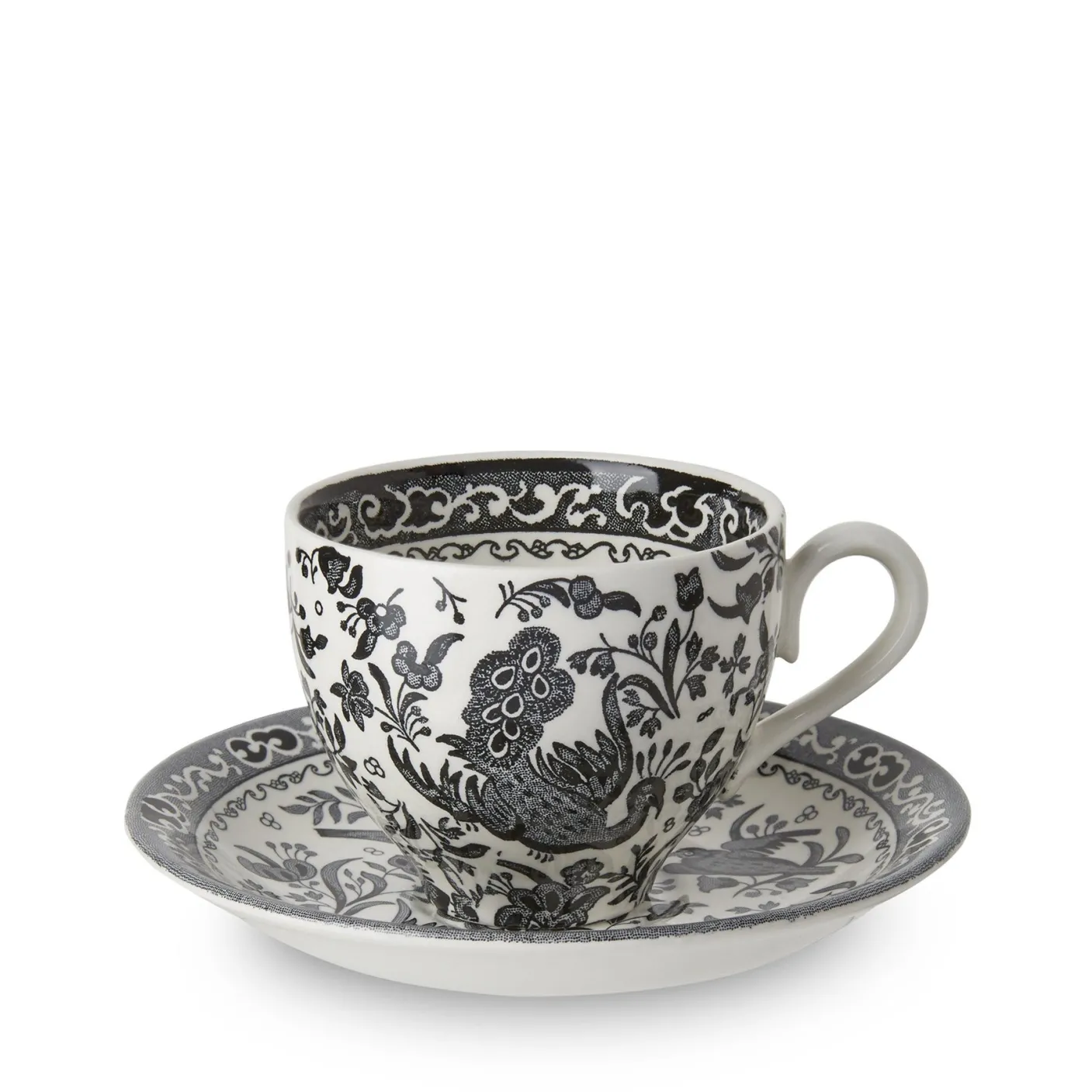 Black Regal Peacock Teacup and Saucer