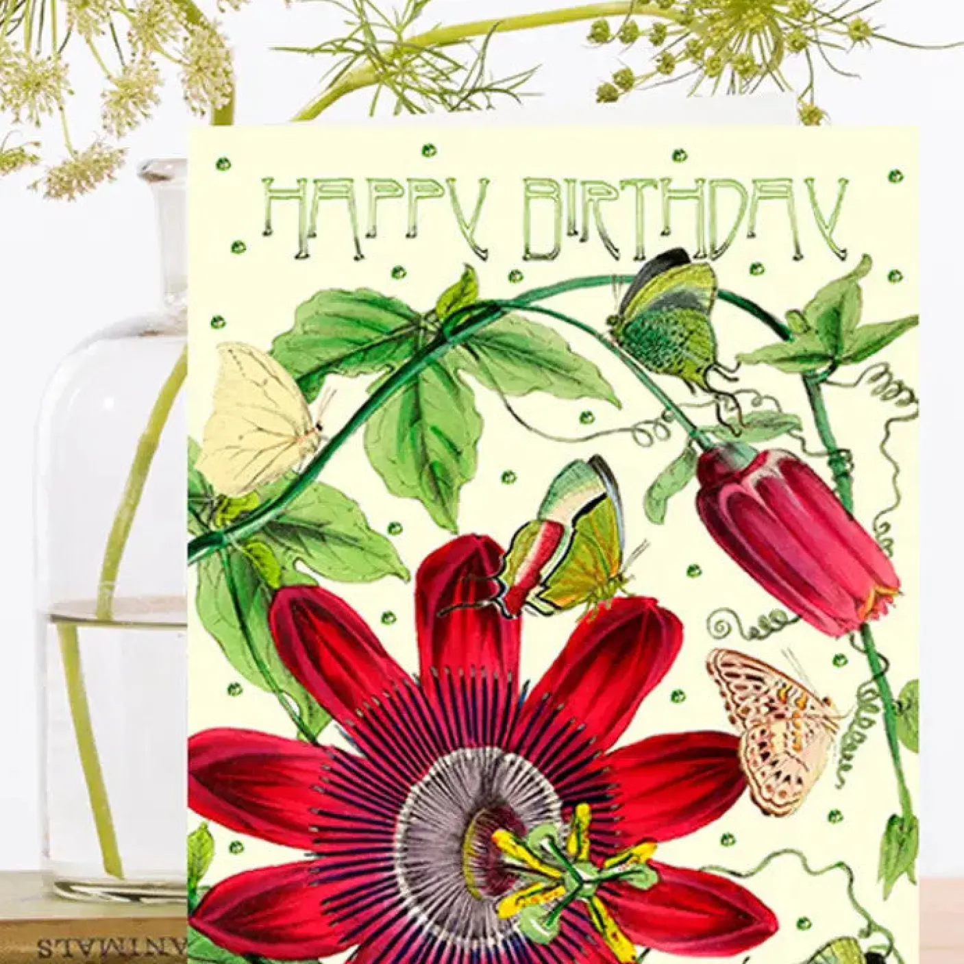 Passion Flower Glitter Birthday Card