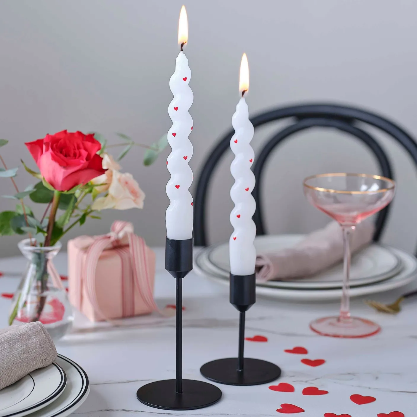 White Heart Pattern Twisted Candles