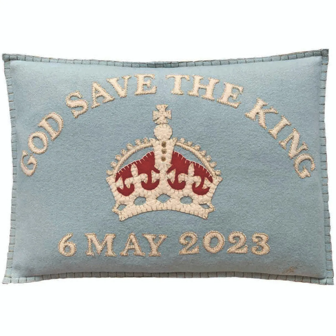 God Save The King Pillow - Duck Egg Blue