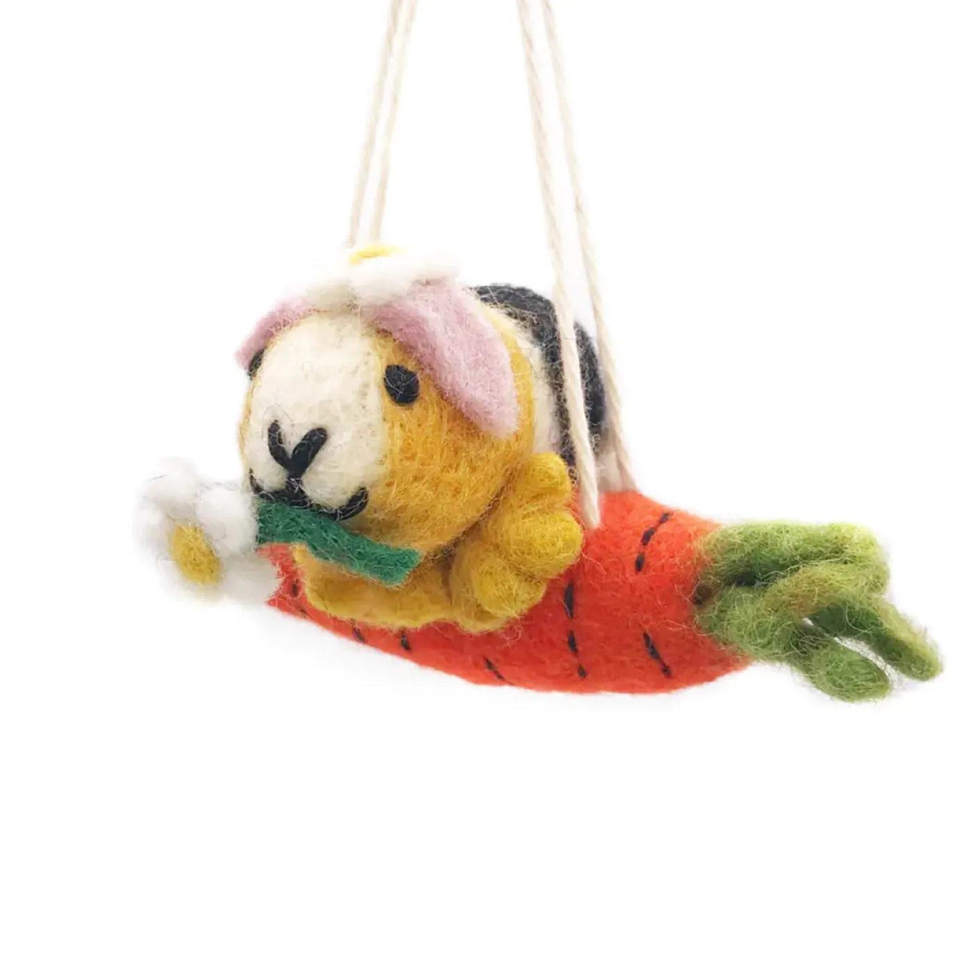 Guinea Pig on a Carrot Swing Felt Decoration