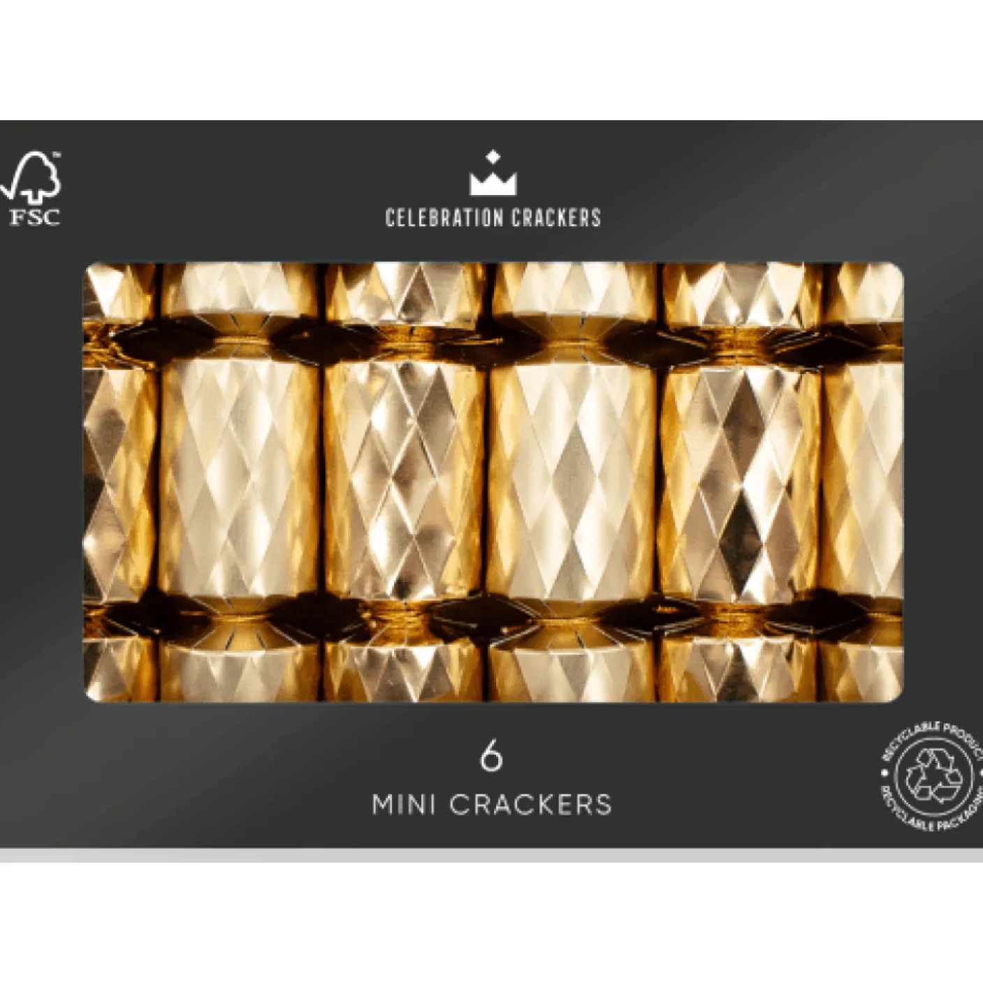 Mini Gold Diamond 6in Christmas Crackers Box of 6