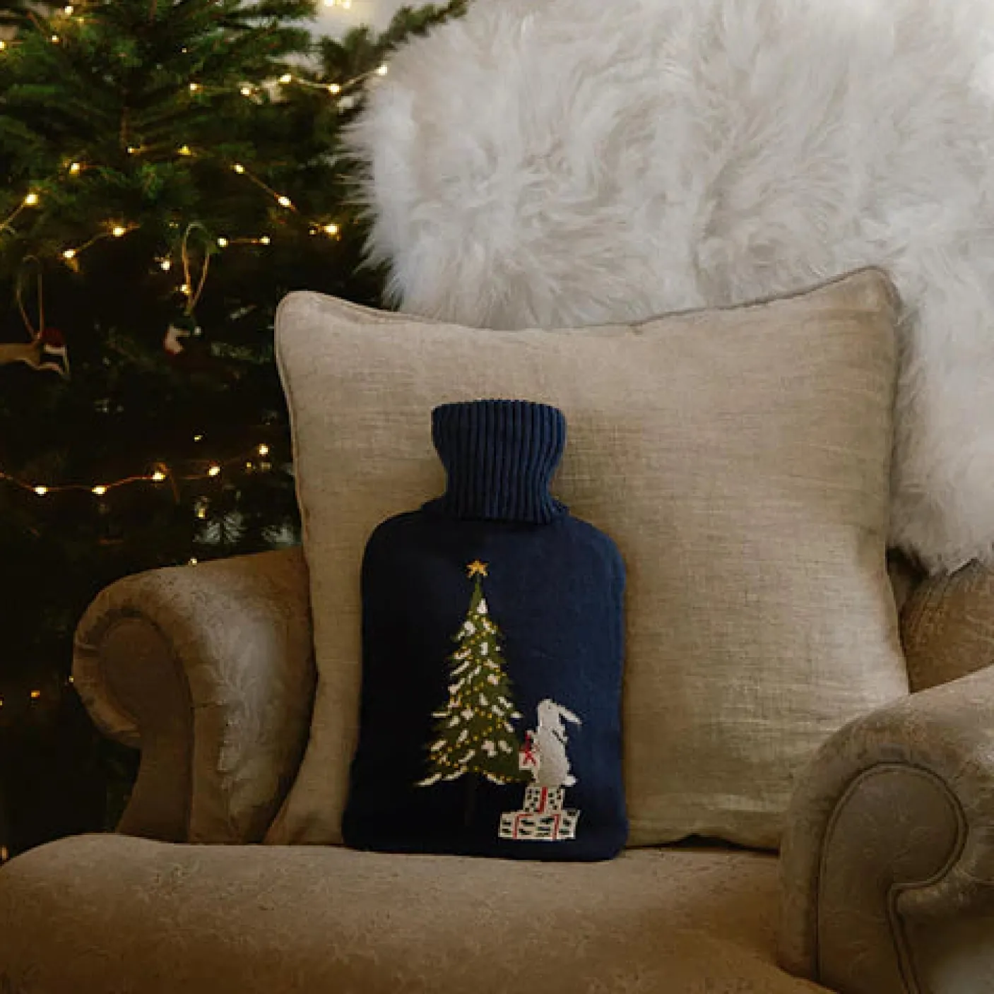 Festive Foreat Knitted Statement Hot Water Bottle
