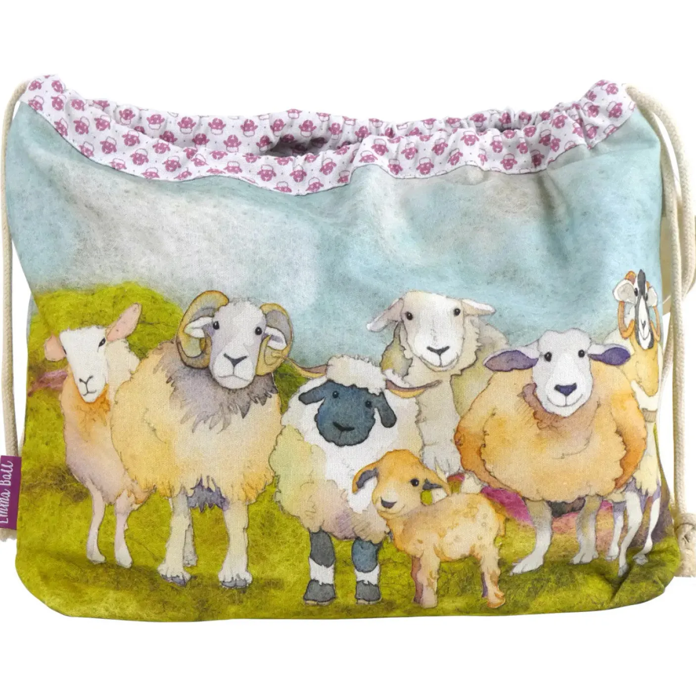 Felted Sheep Drawstring Bag