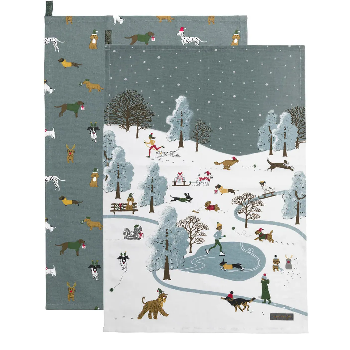 Christmas Dogs Set of 2 Tea Towels