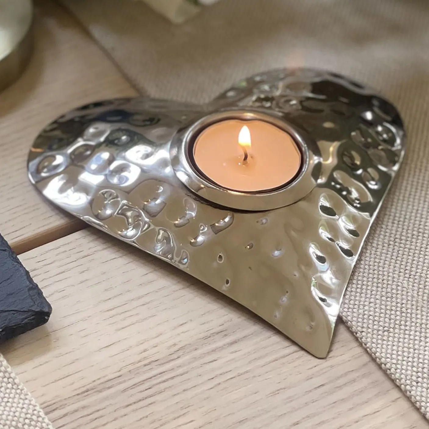 Hand Hammered Heart Tea Light Holder
