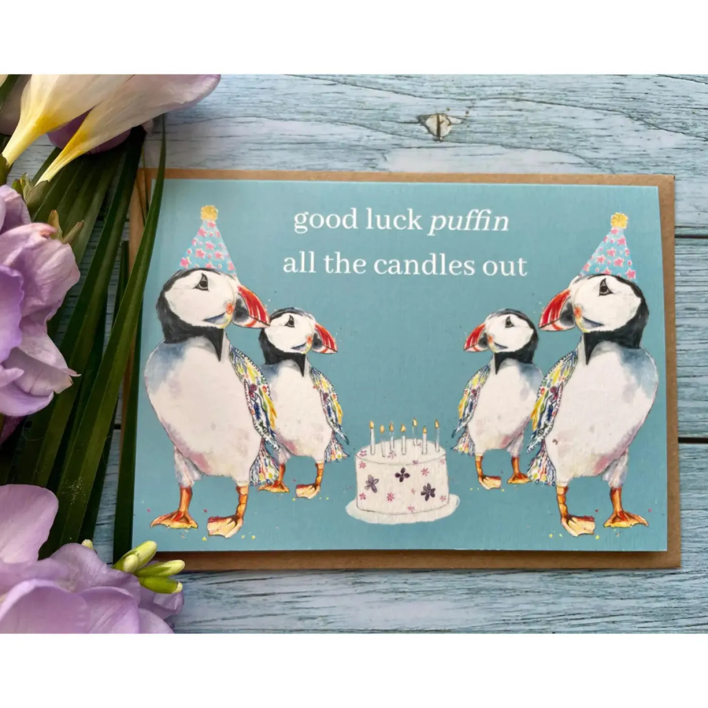 Good Luck Puffin All the Candles Out Eco-card