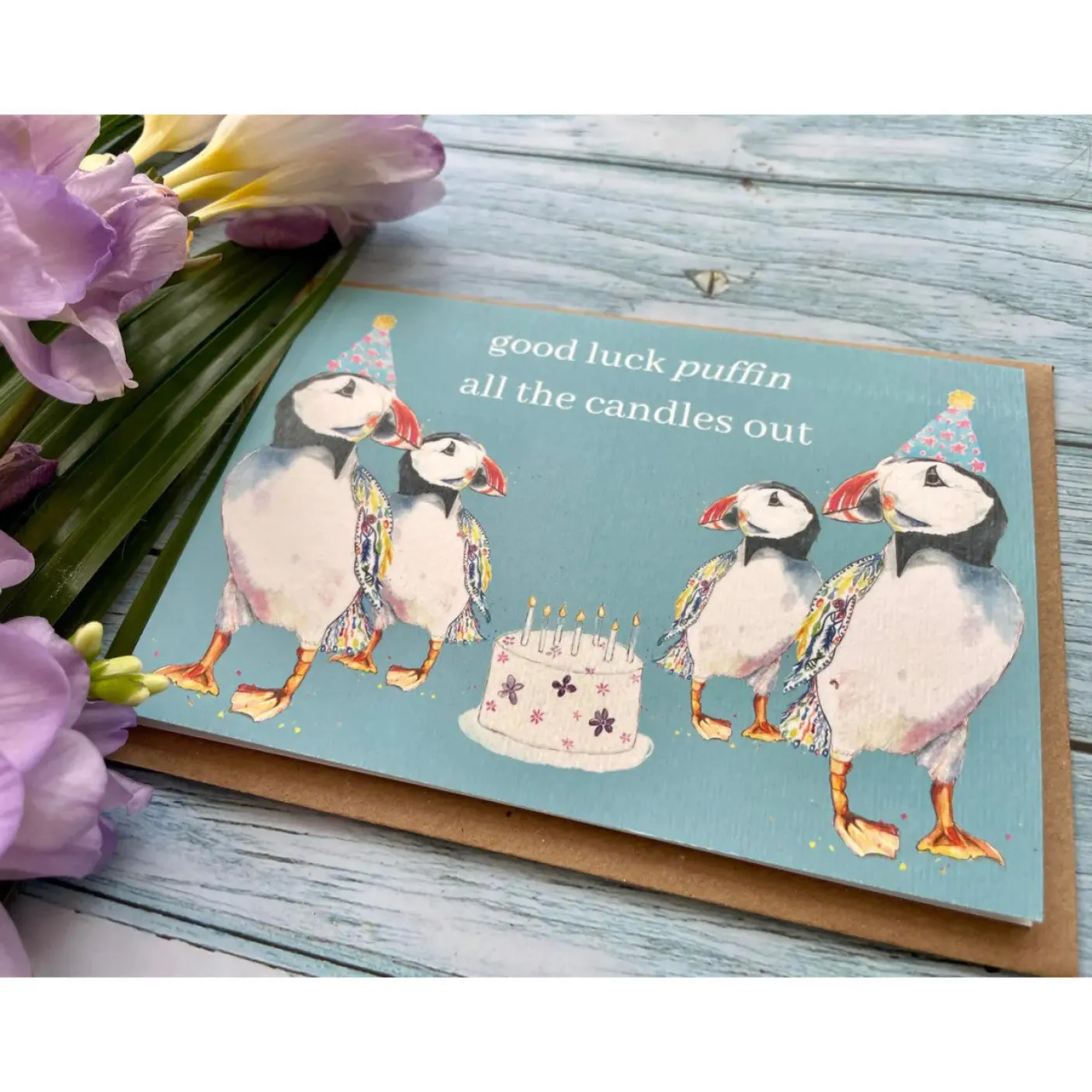 Good Luck Puffin All the Candles Out Eco-card