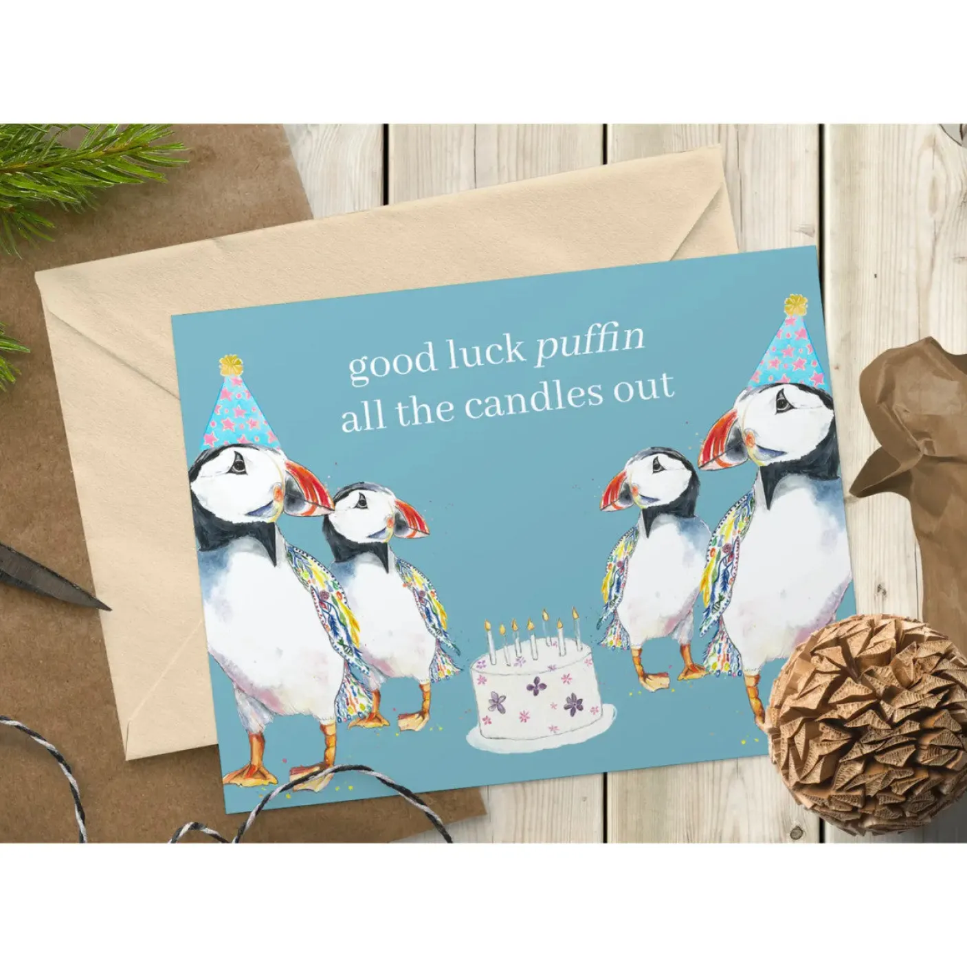 Good Luck Puffin All the Candles Out Eco-card