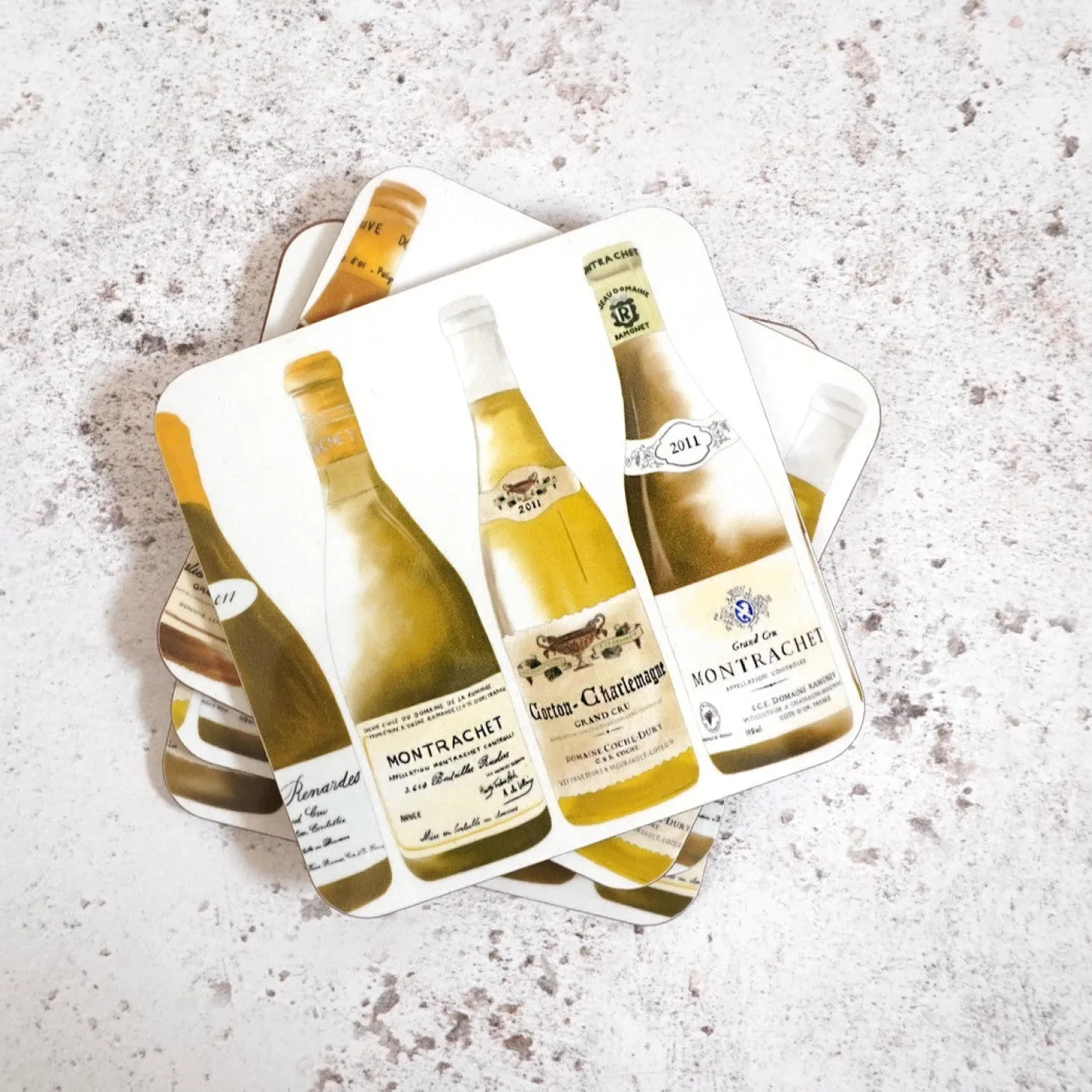 White Burgundy Coaster Set by Corinne Alexander